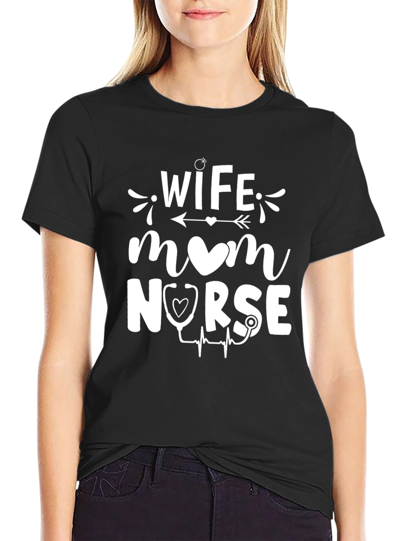 Wife Mom Nurse Graphic T-Shirt - Black Cotton Tee