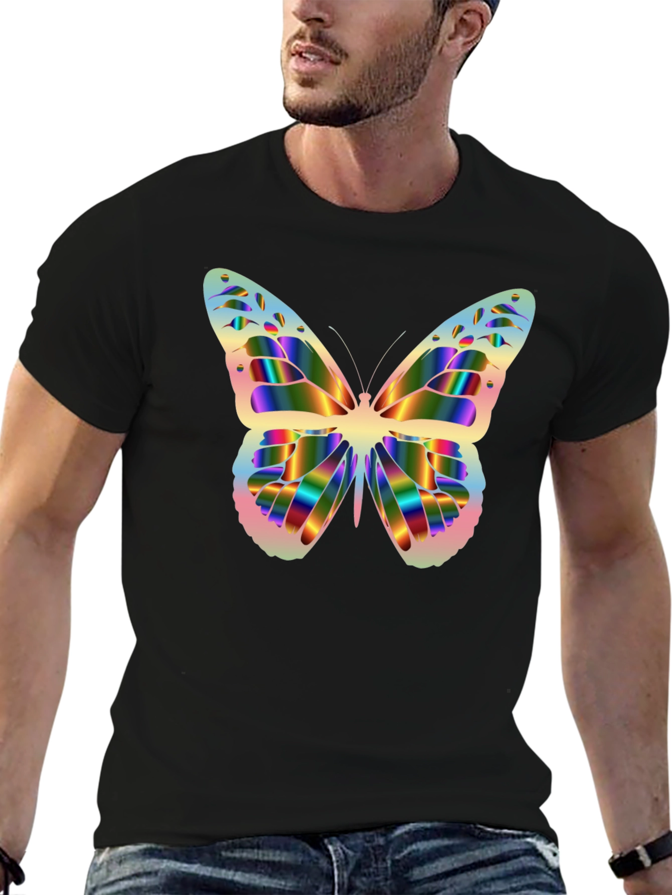 Rainbow Butterfly Graphic Black T-Shirt