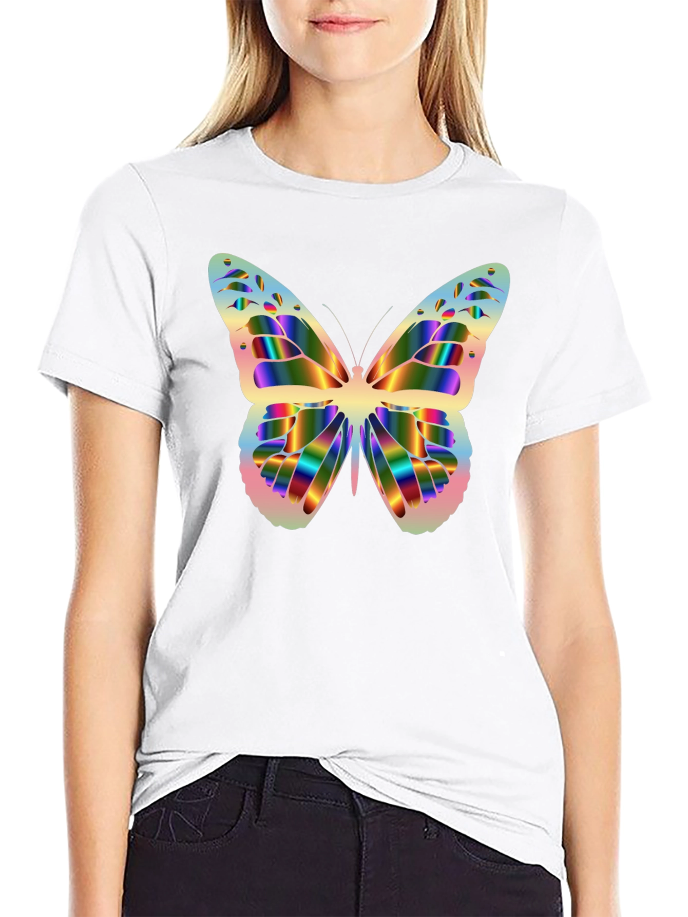 Rainbow Butterfly Graphic Black T-Shirt