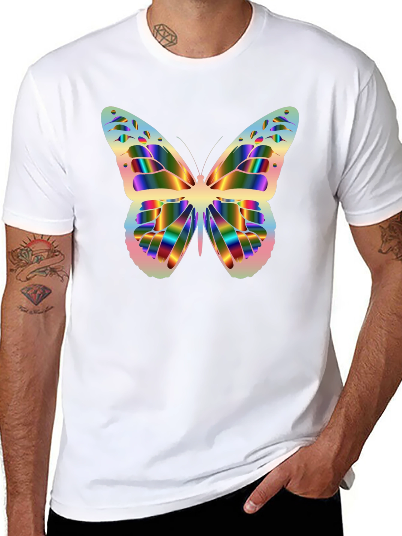 Rainbow Butterfly Graphic Black T-Shirt