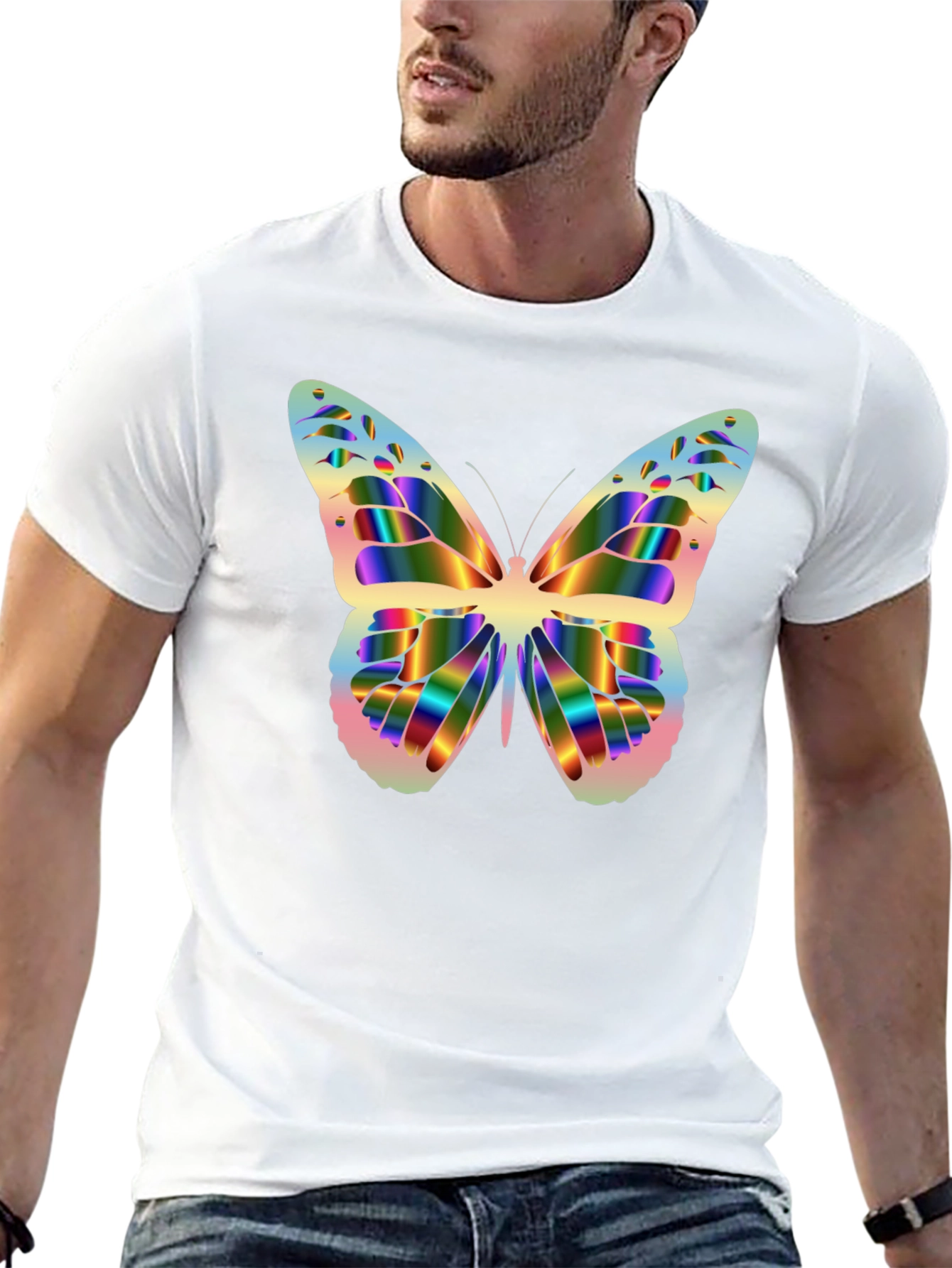 Rainbow Butterfly Graphic Black T-Shirt