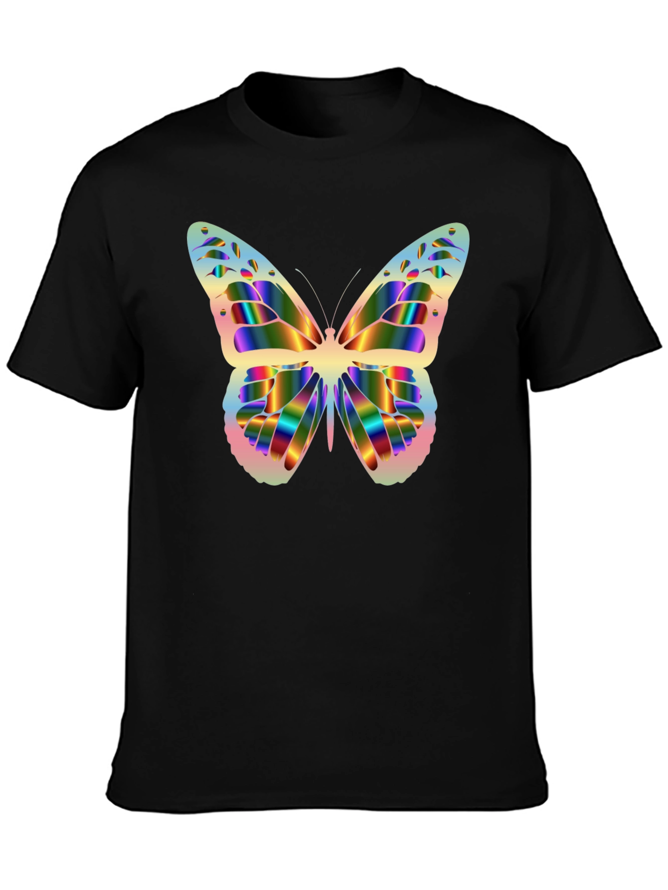 Rainbow Butterfly Graphic Black T-Shirt