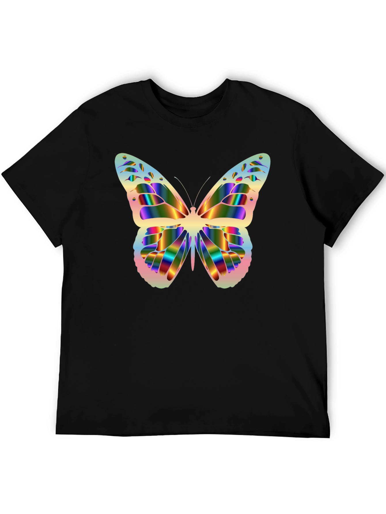 Rainbow Butterfly Graphic Black T-Shirt