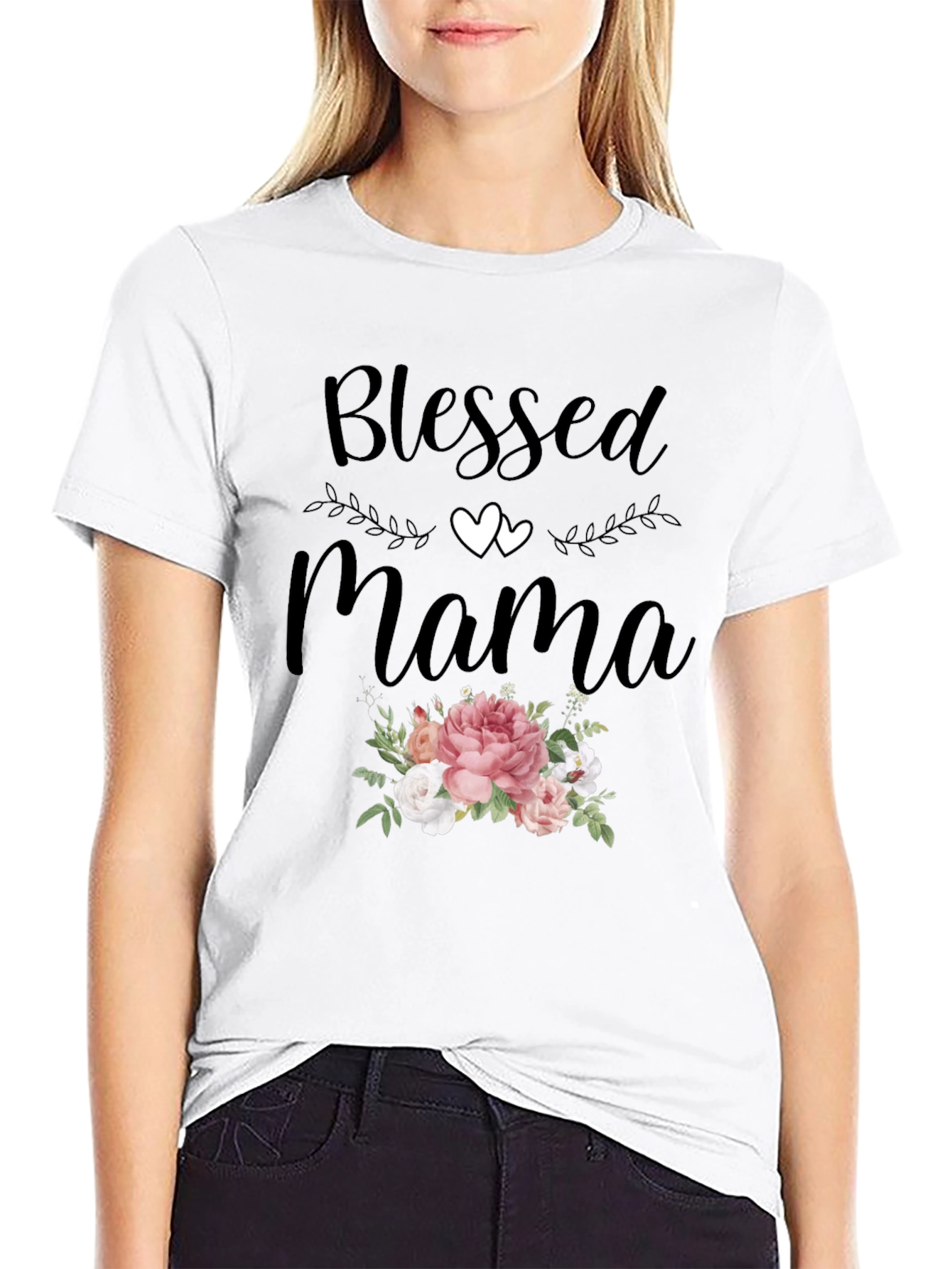 Blessed Mama Graphic Tee - Floral Design