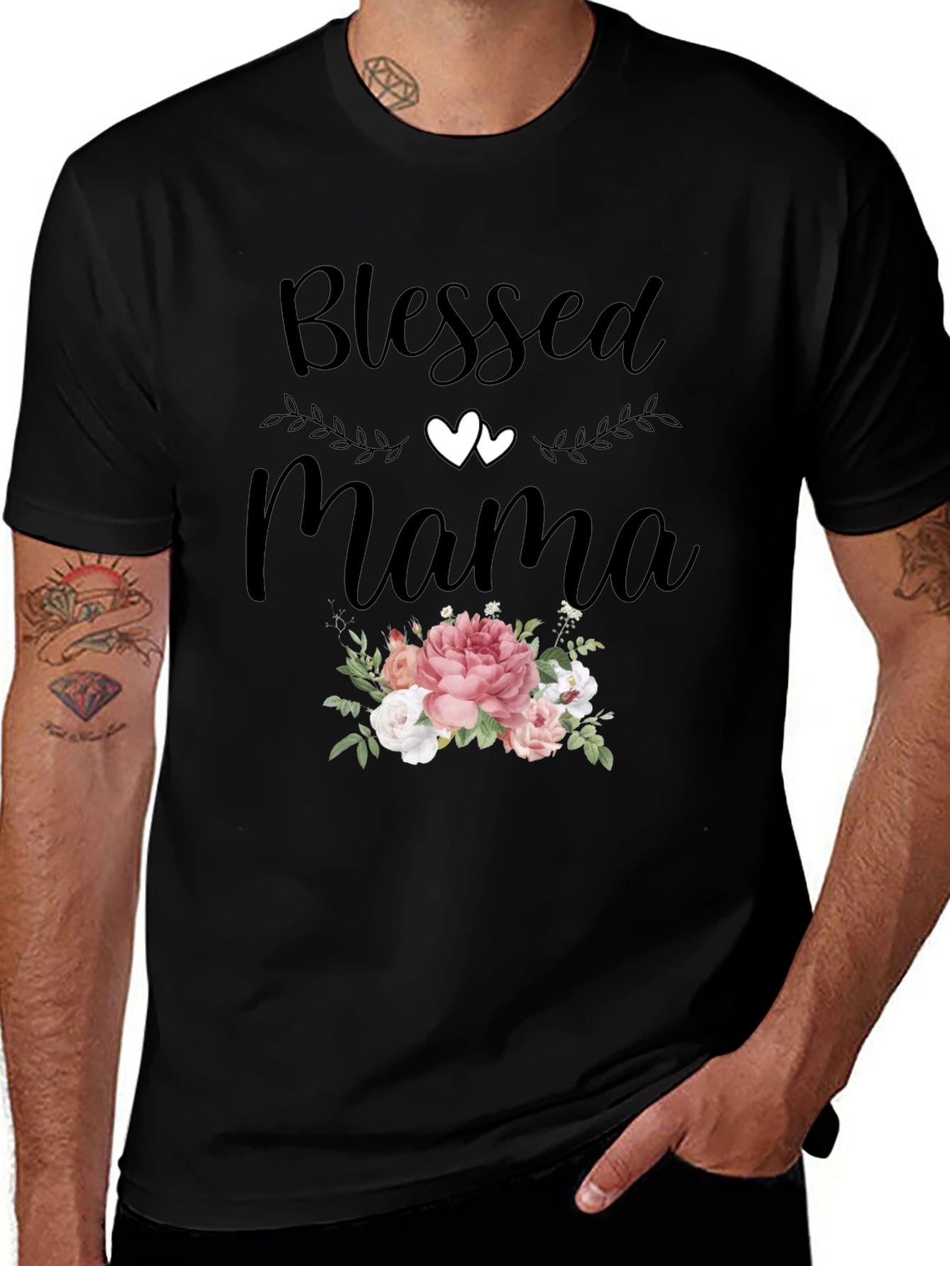 Blessed Mama Graphic Tee - Floral Design