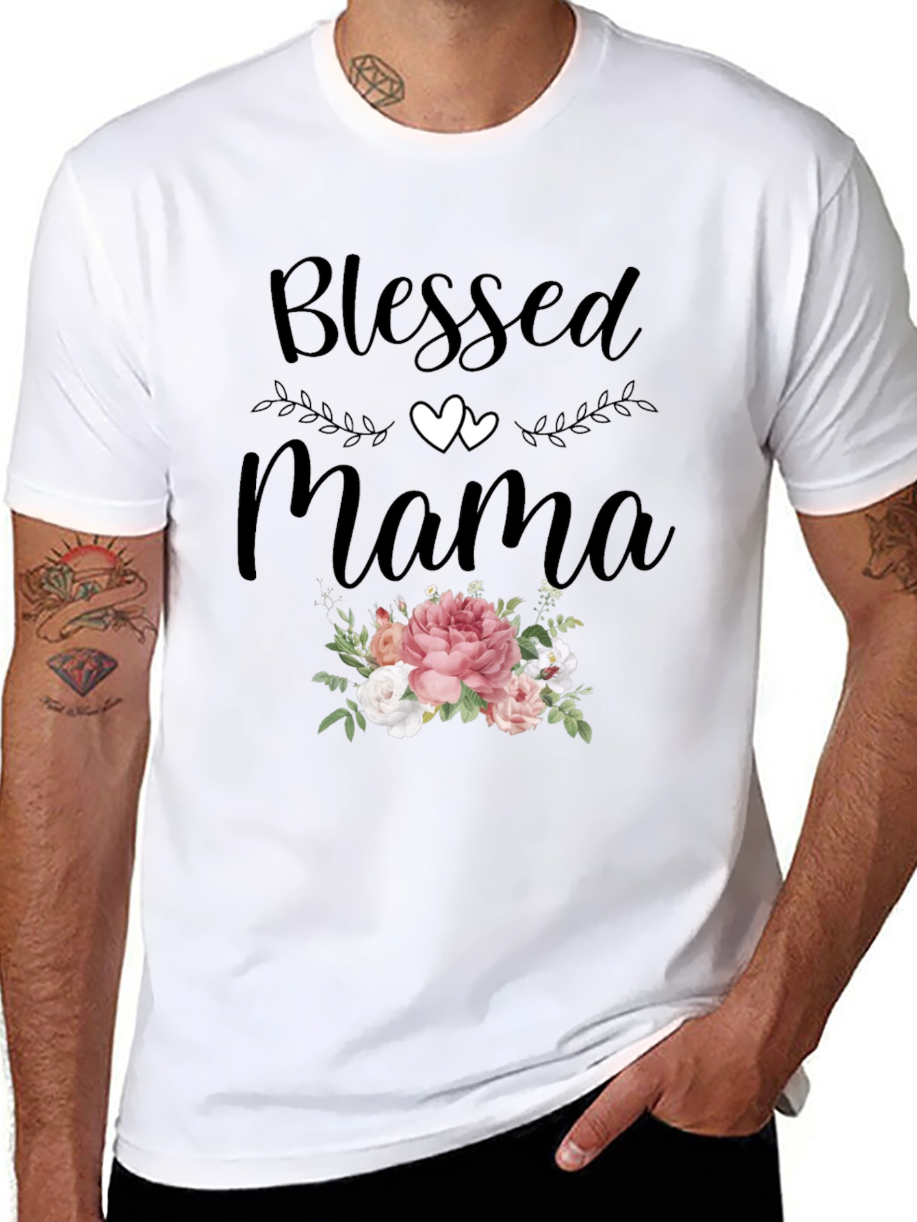 Blessed Mama Graphic Tee - Floral Design