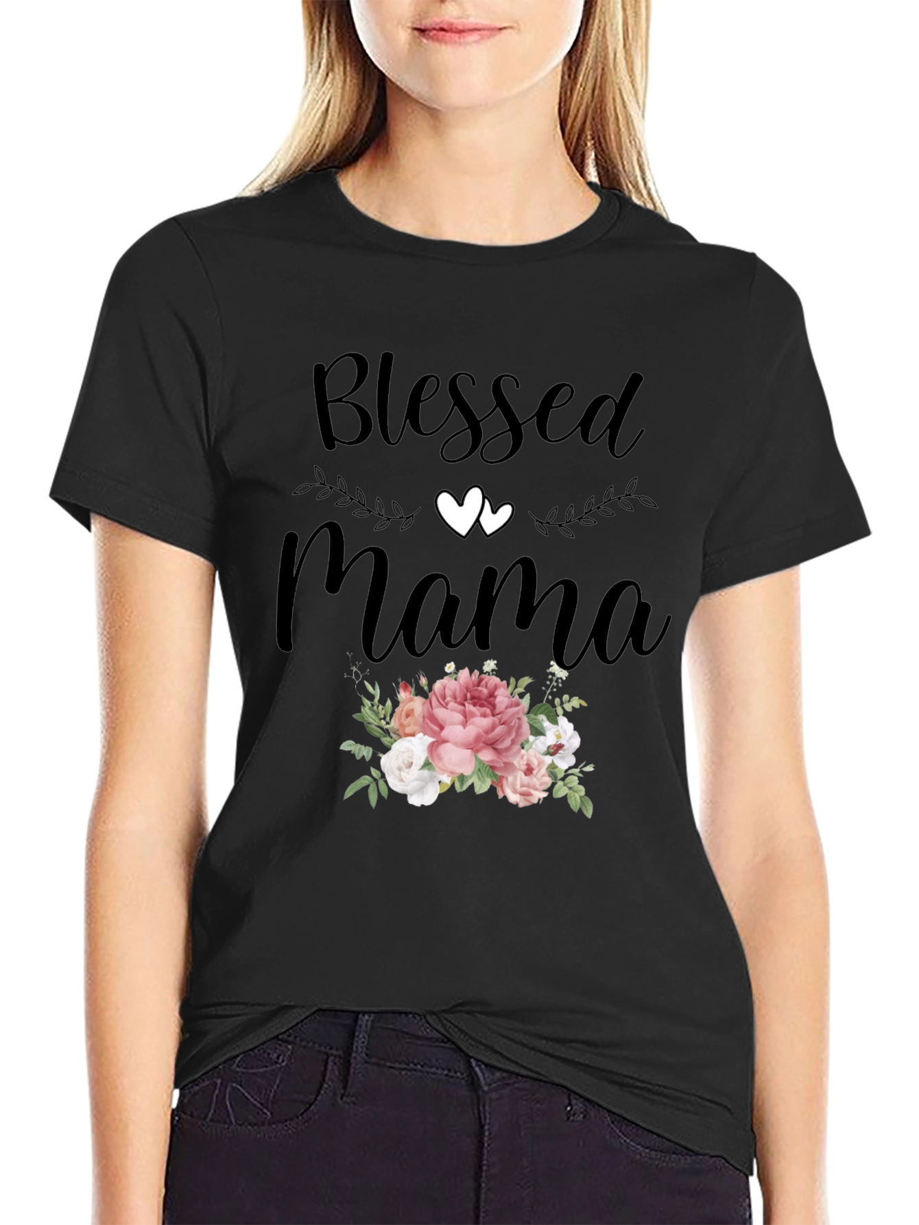 Blessed Mama Graphic Tee - Floral Design