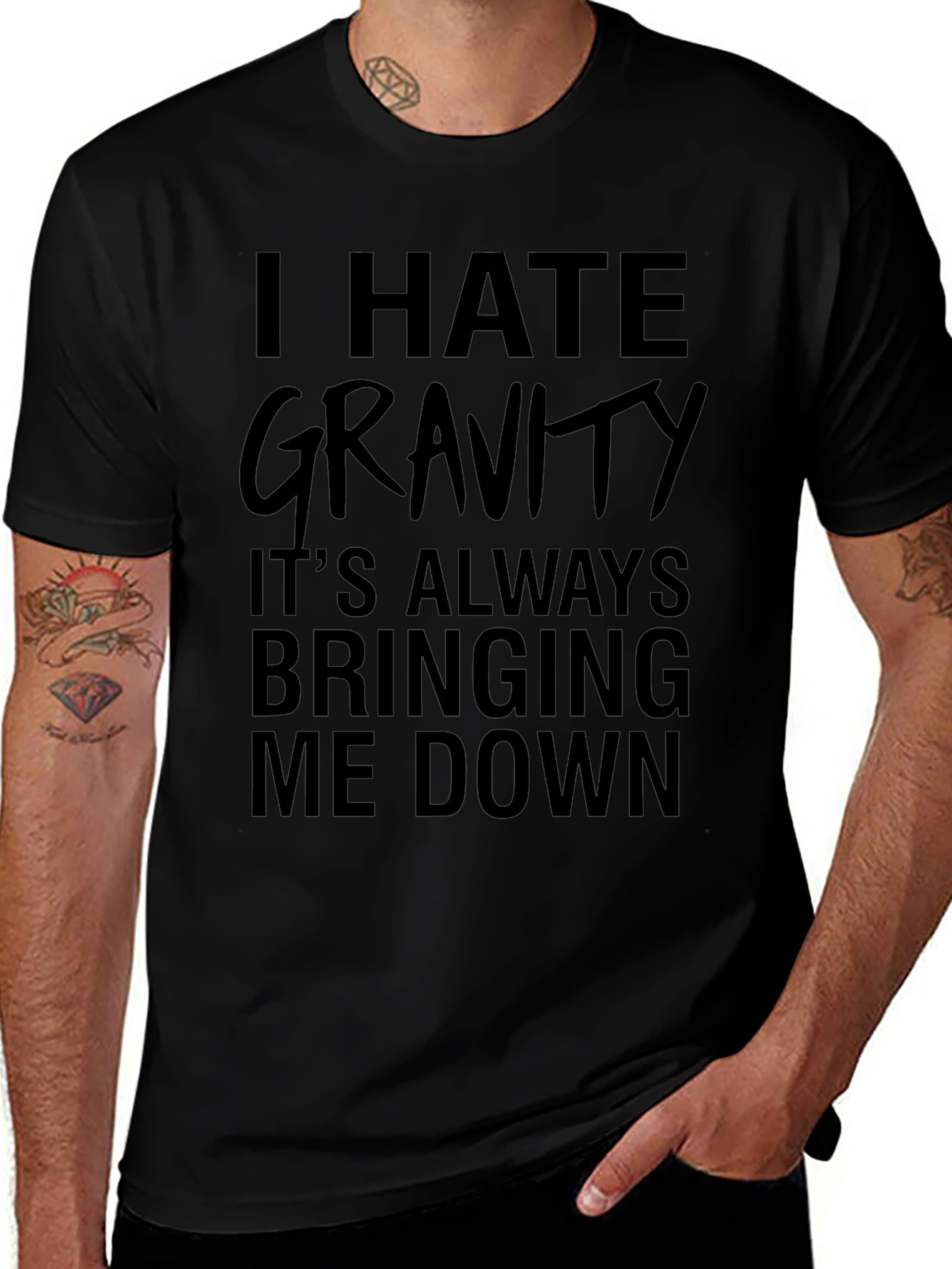 I Hate Gravity Black Graphic T-Shirt