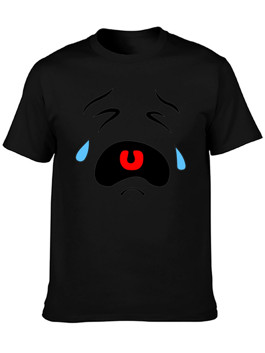 Crying Cartoon Face Black T-Shirt