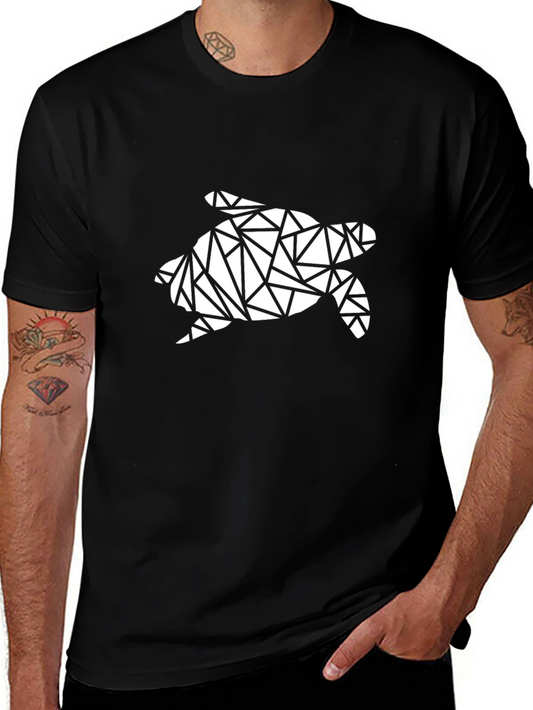 Geometric Turtle Graphic Tee - Black Casual T-Shirt