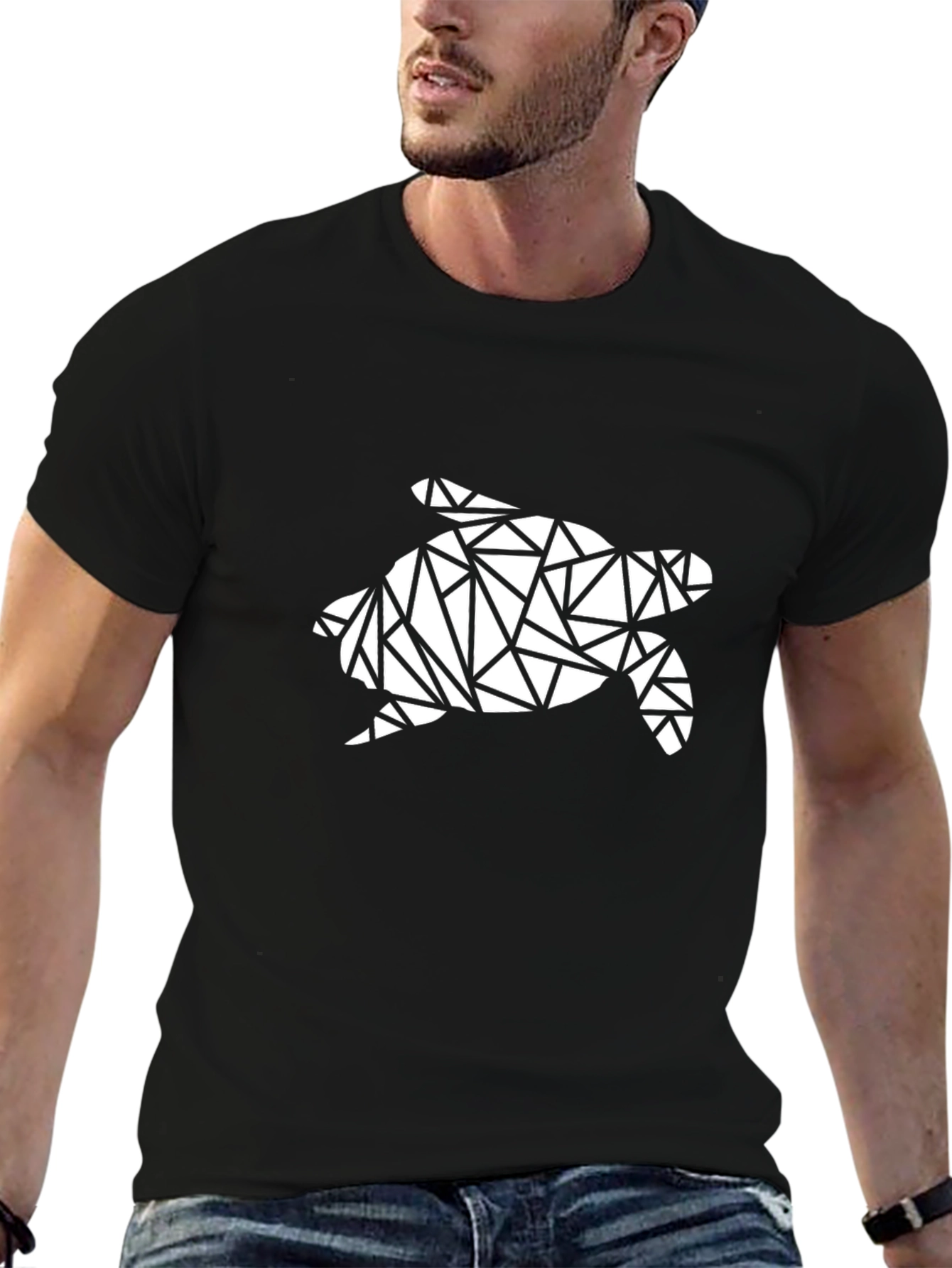 Geometric Turtle Graphic Tee - Black Casual T-Shirt