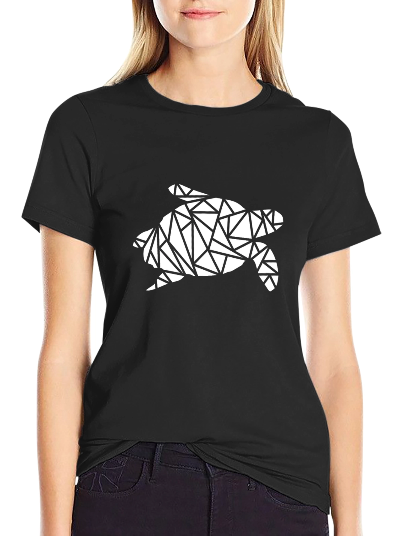 Geometric Turtle Graphic Tee - Black Casual T-Shirt