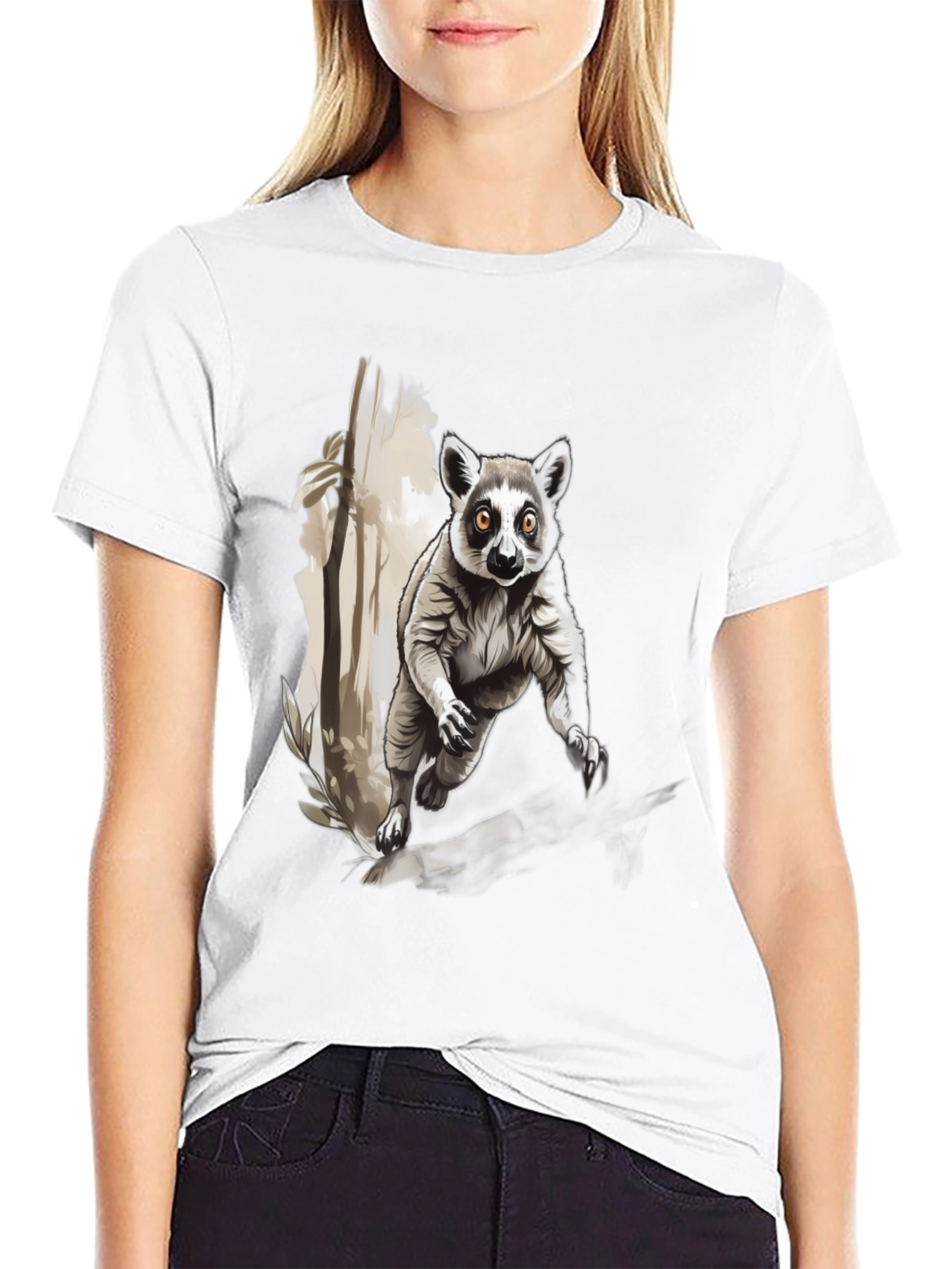 Lemur Graphic Print Black T-Shirt