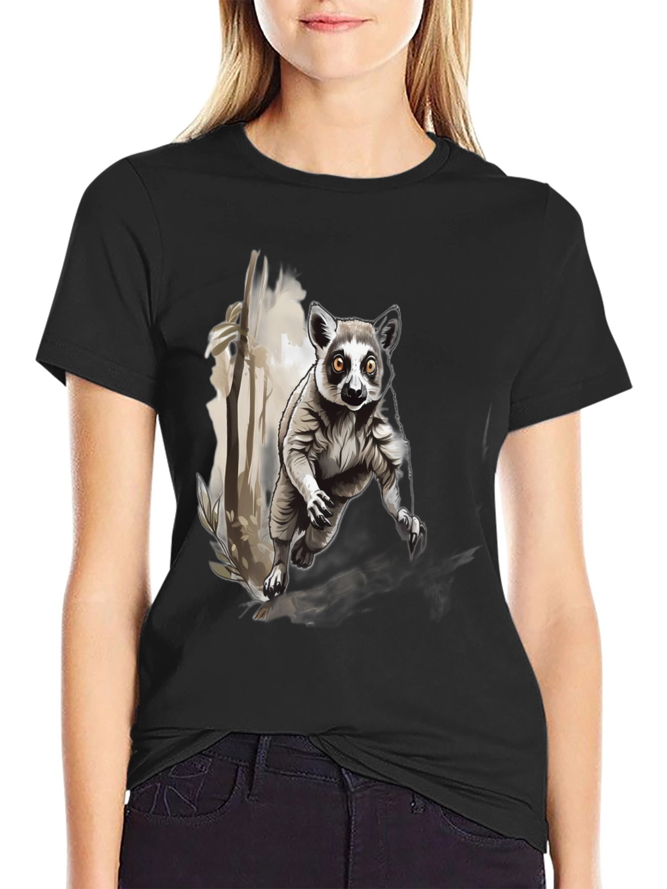 Lemur Graphic Print Black T-Shirt