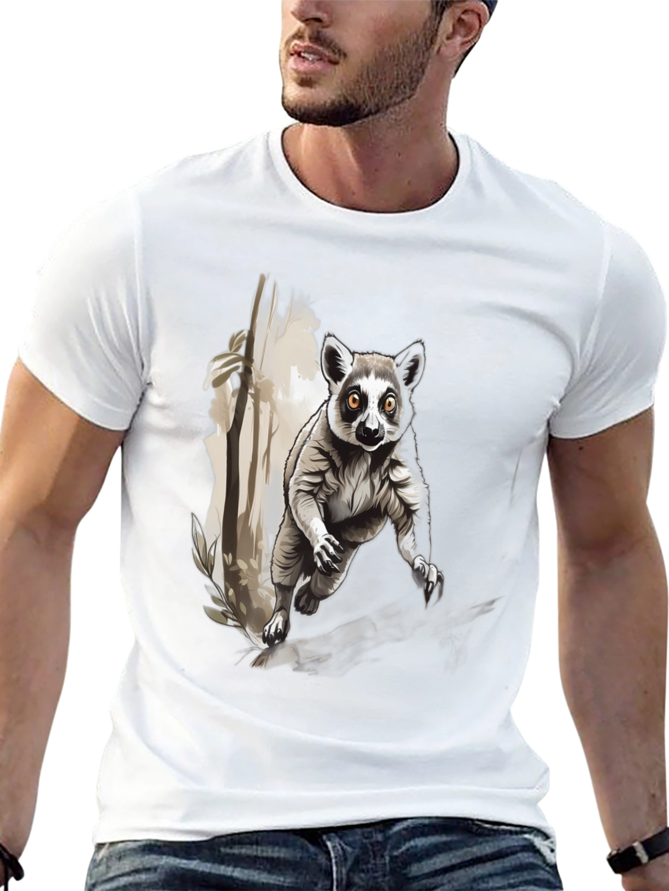 Lemur Graphic Print Black T-Shirt