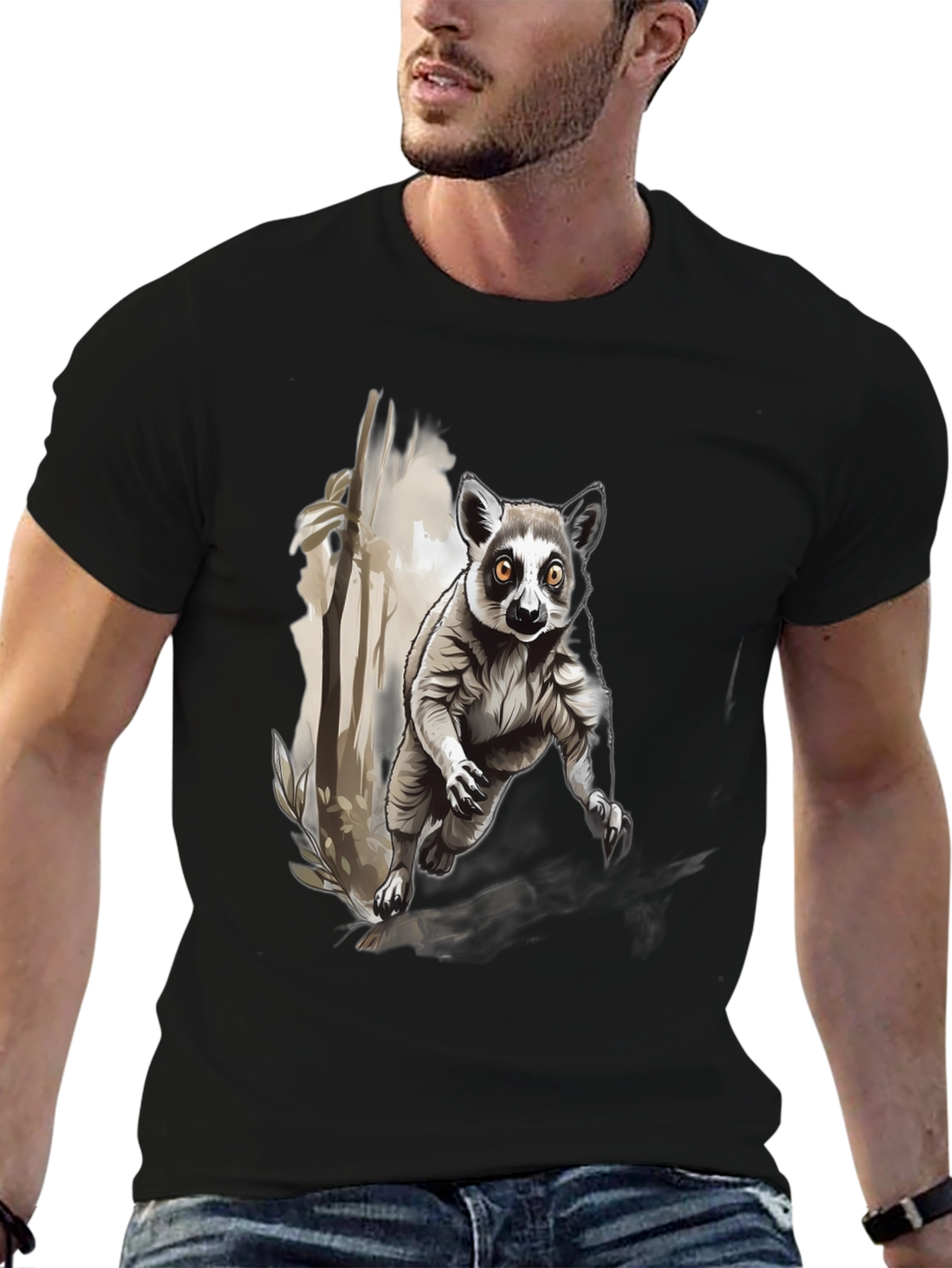 Lemur Graphic Print Black T-Shirt