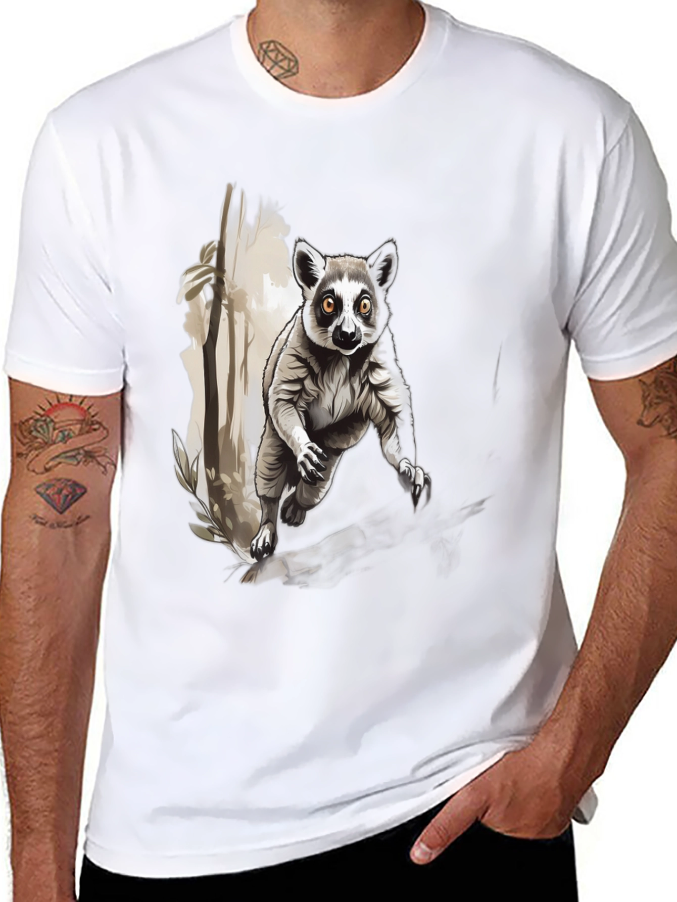 Lemur Graphic Print Black T-Shirt