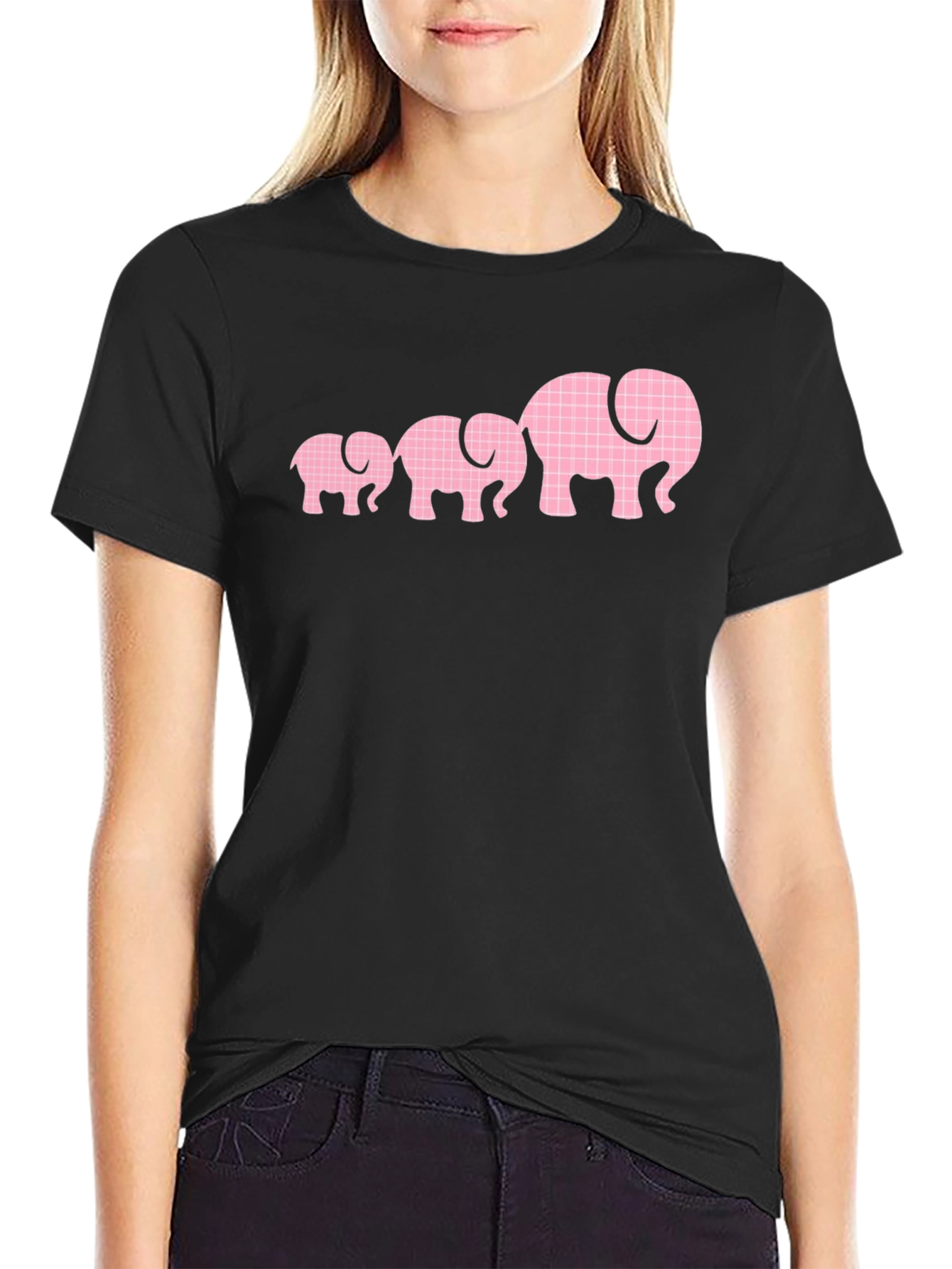 Elephant Family Graphic Tee - Black Cotton T-Shirt