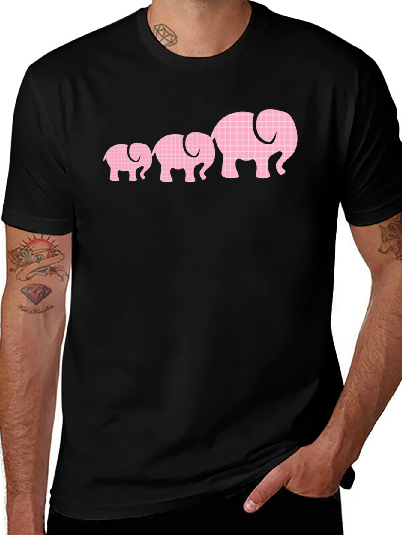 Elephant Family Graphic Tee - Black Cotton T-Shirt