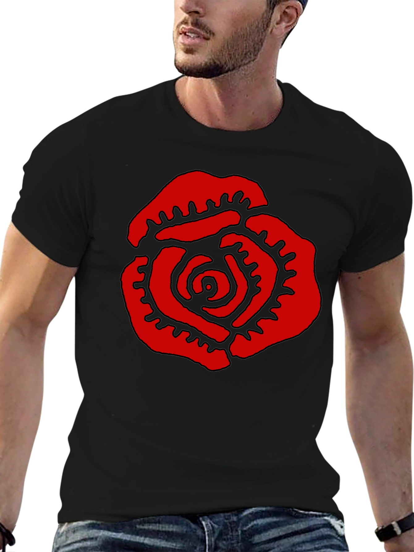 Red Rose Graphic Black T-Shirt