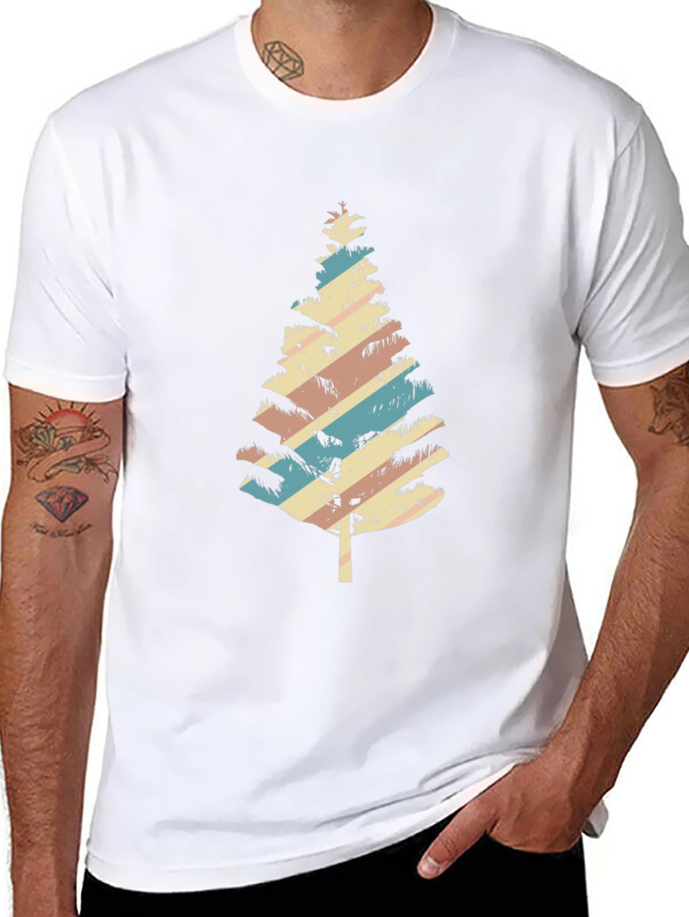 Retro Striped Christmas Tree Graphic Tee