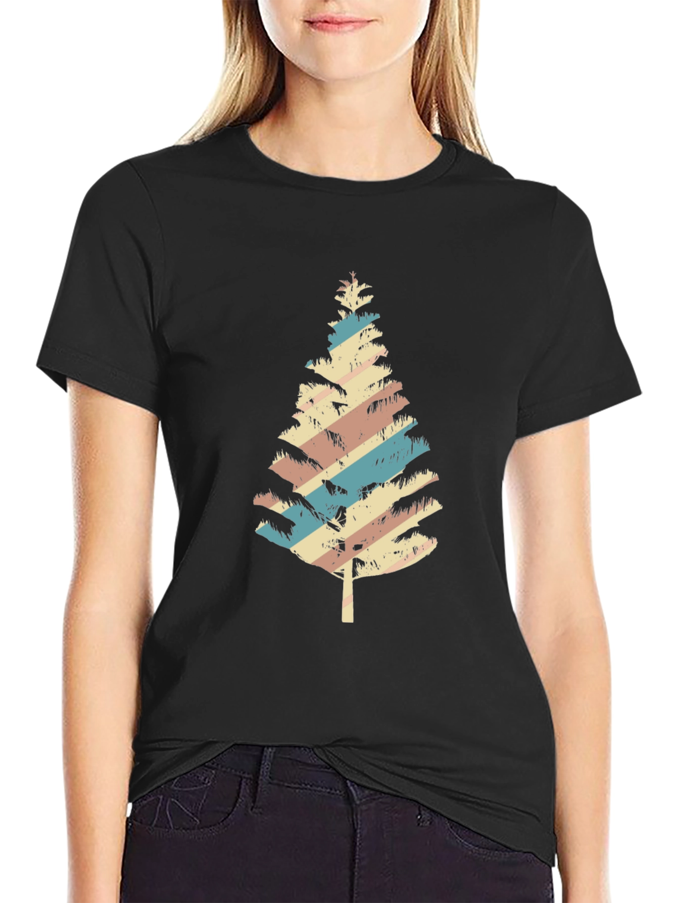 Retro Striped Christmas Tree Graphic Tee