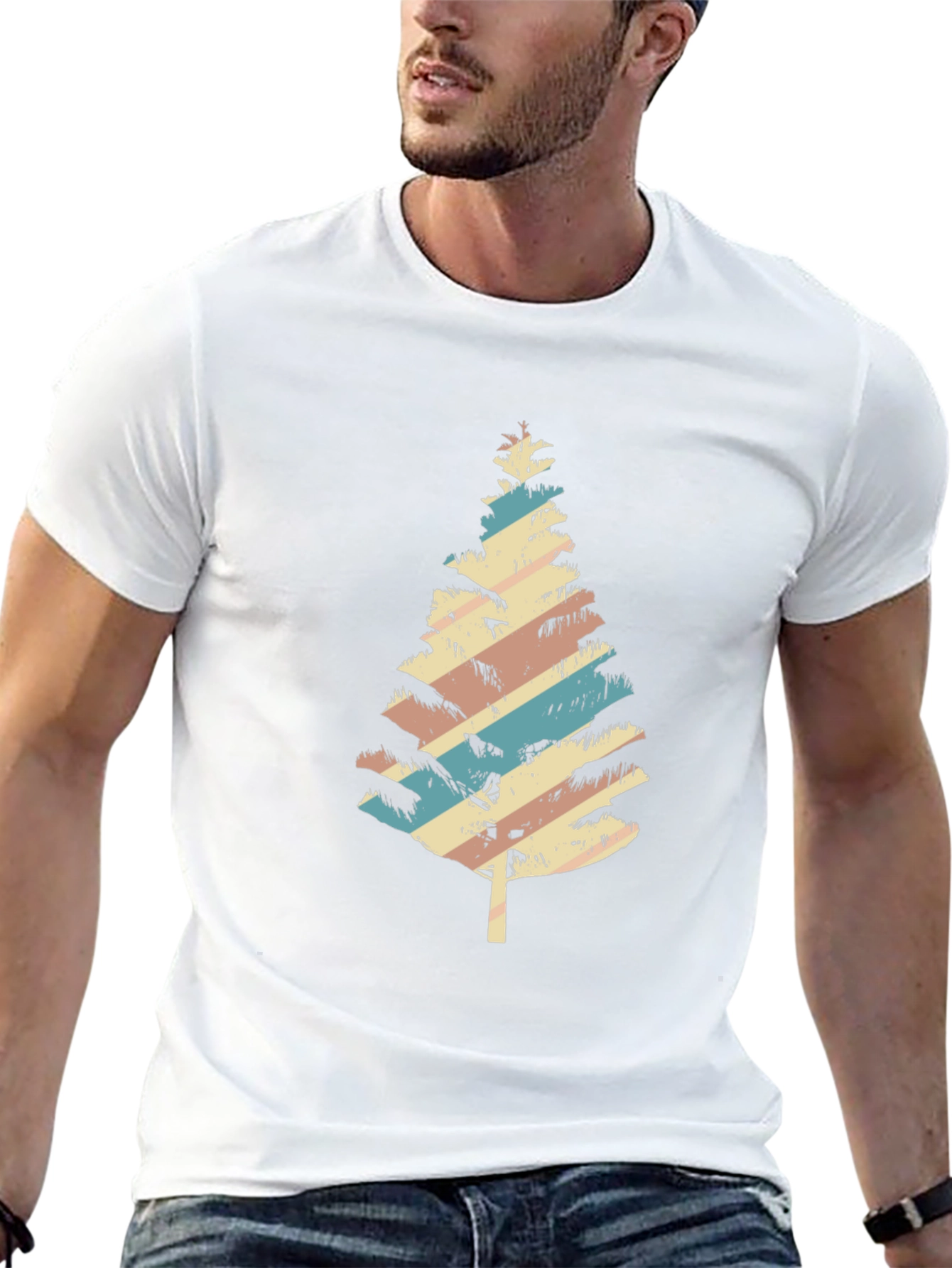 Retro Striped Christmas Tree Graphic Tee