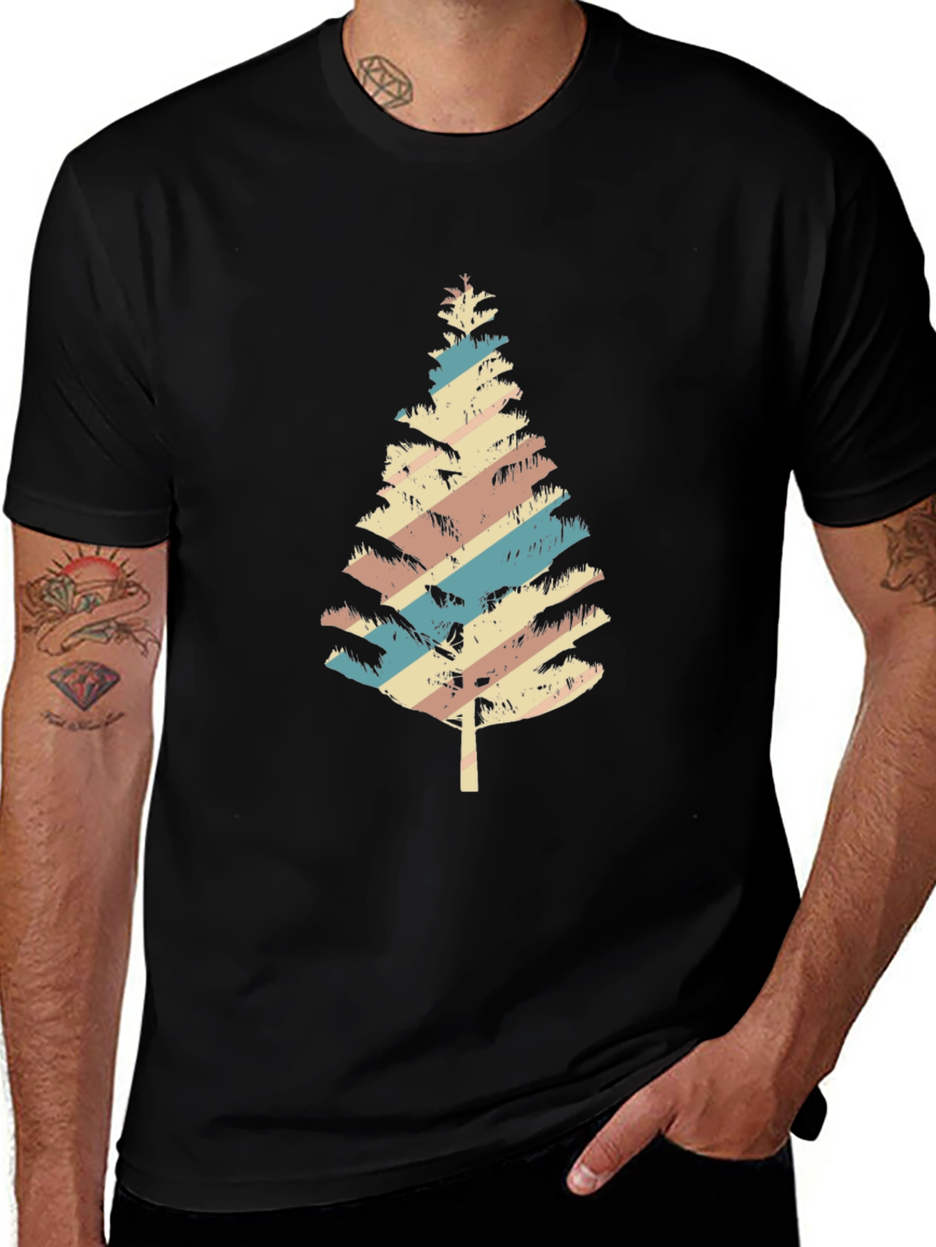 Retro Striped Christmas Tree Graphic Tee