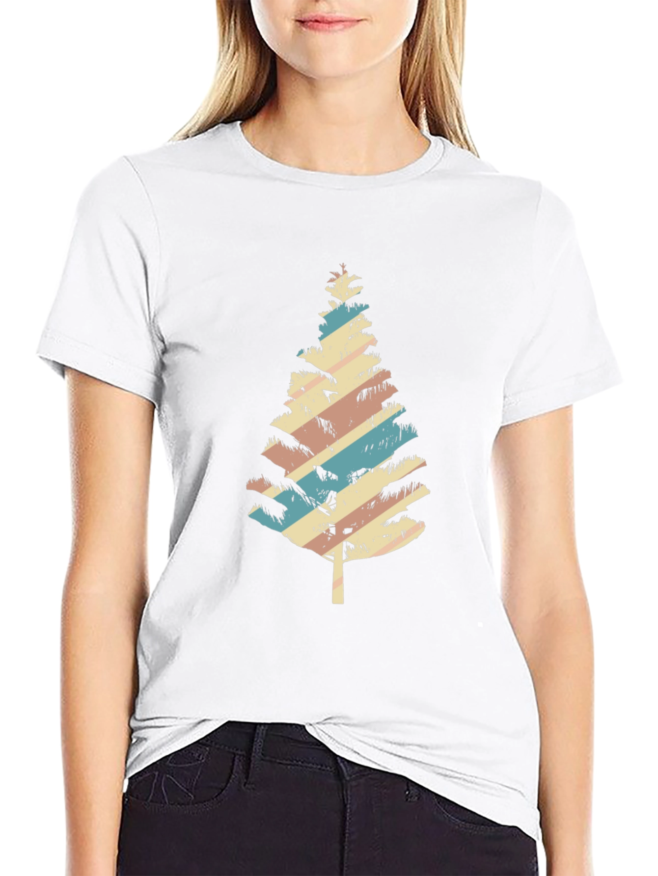 Retro Striped Christmas Tree Graphic Tee