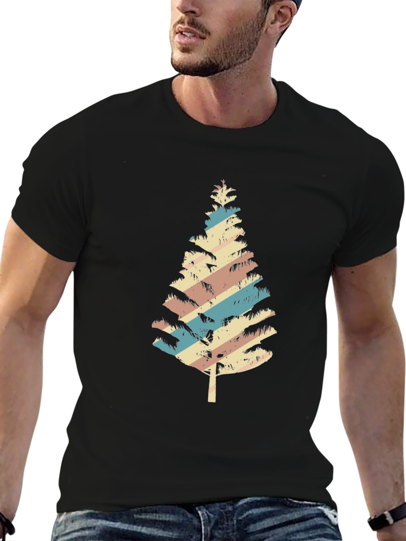 Retro Striped Christmas Tree Graphic Tee