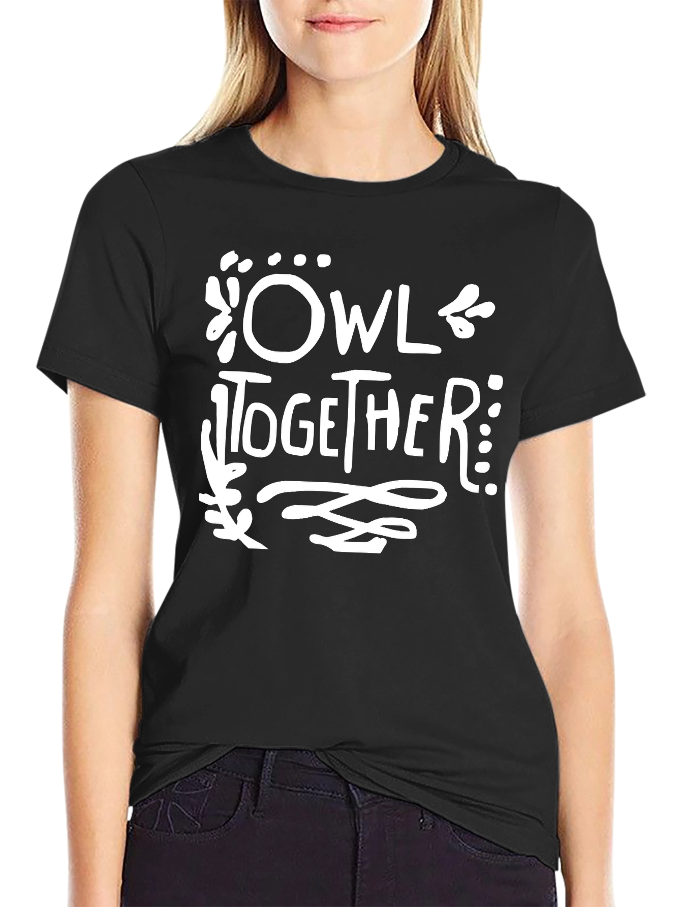 Owl Together Graphic Tee - Black Cotton T-Shirt