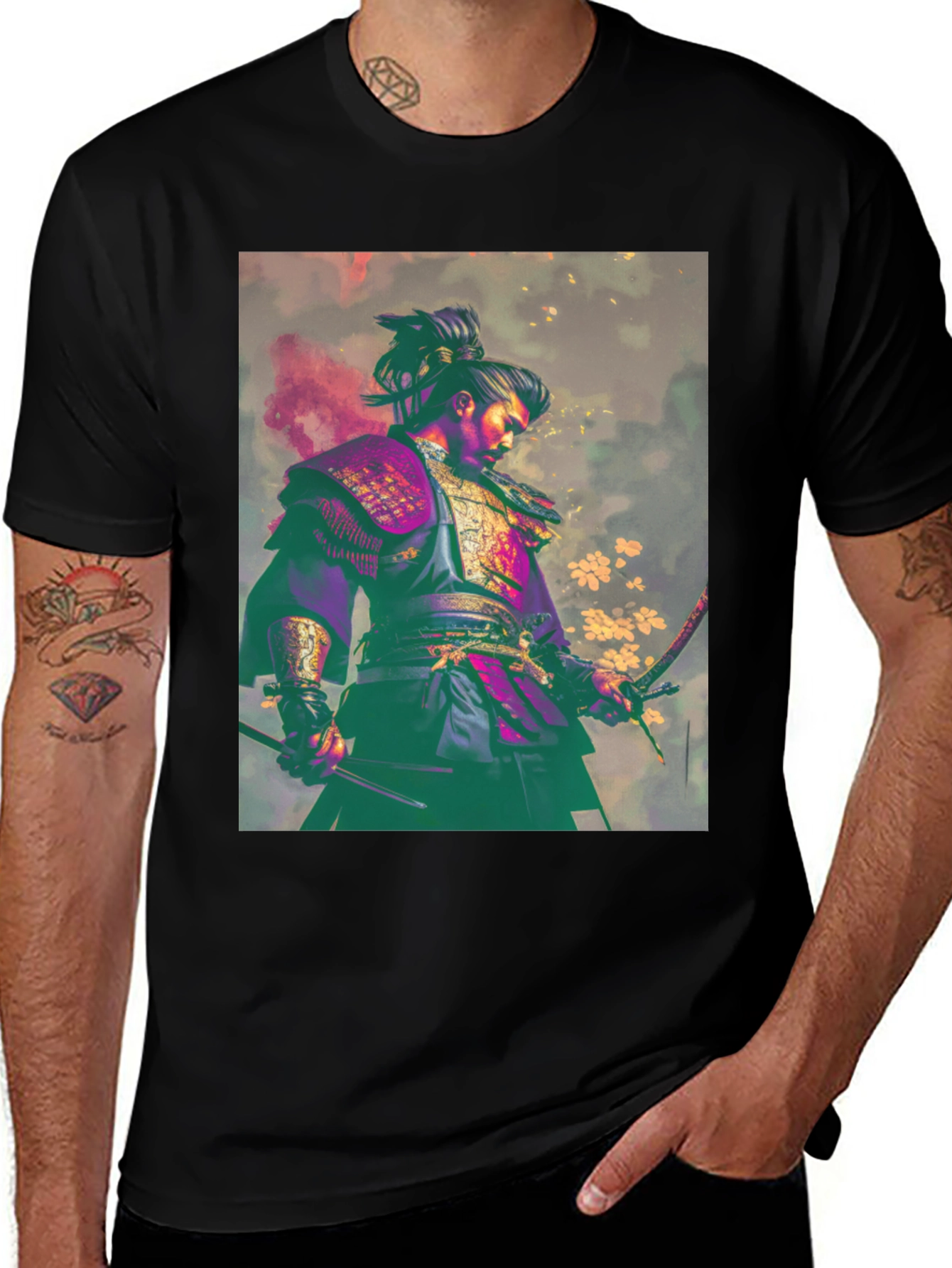 Samurai Warrior Graphic Tee - Mens Black T-Shirt