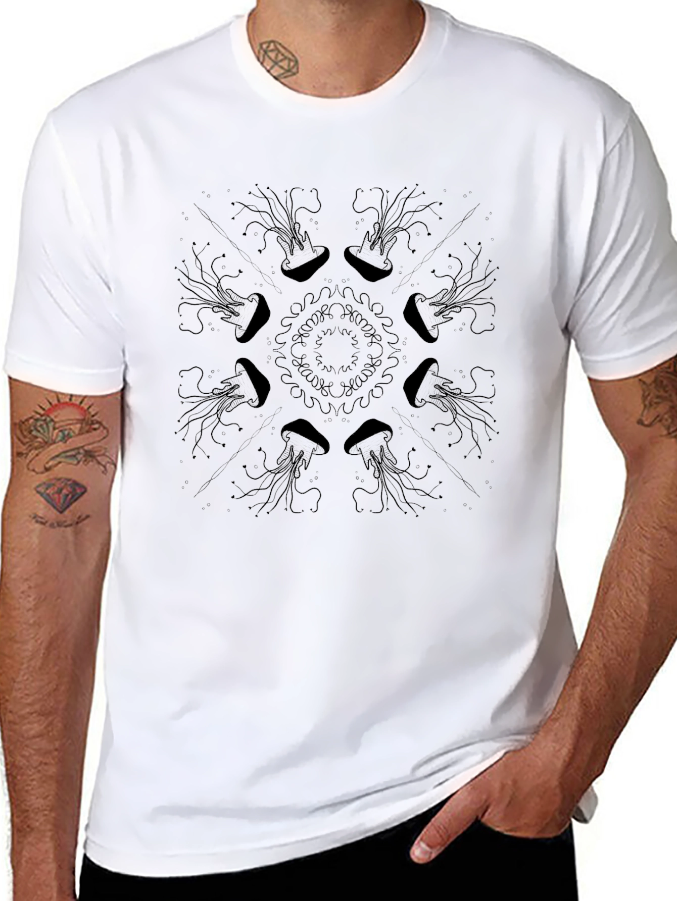 Black Jellyfish Mandala Graphic Tee