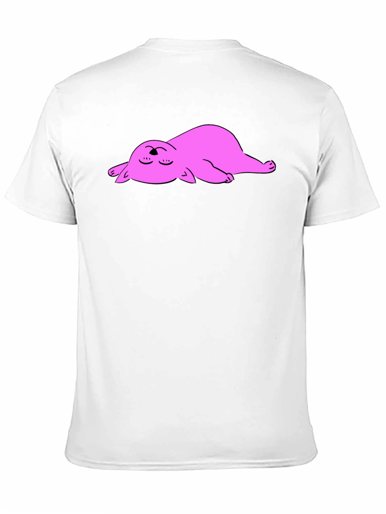 Black T-Shirt with Sleeping Pink Cat Cartoon Graphic