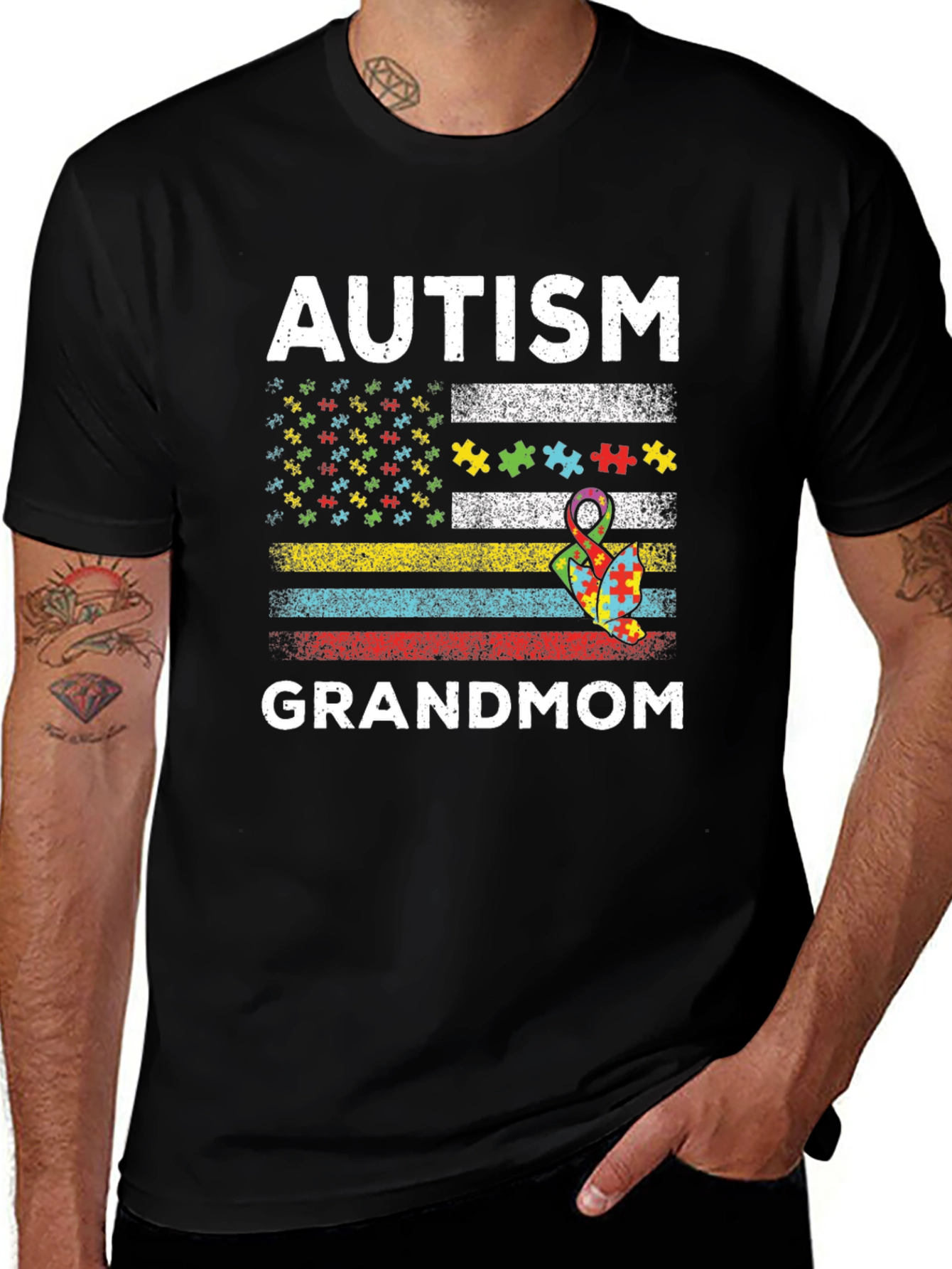 Autism Grandmom American Flag T-Shirt
