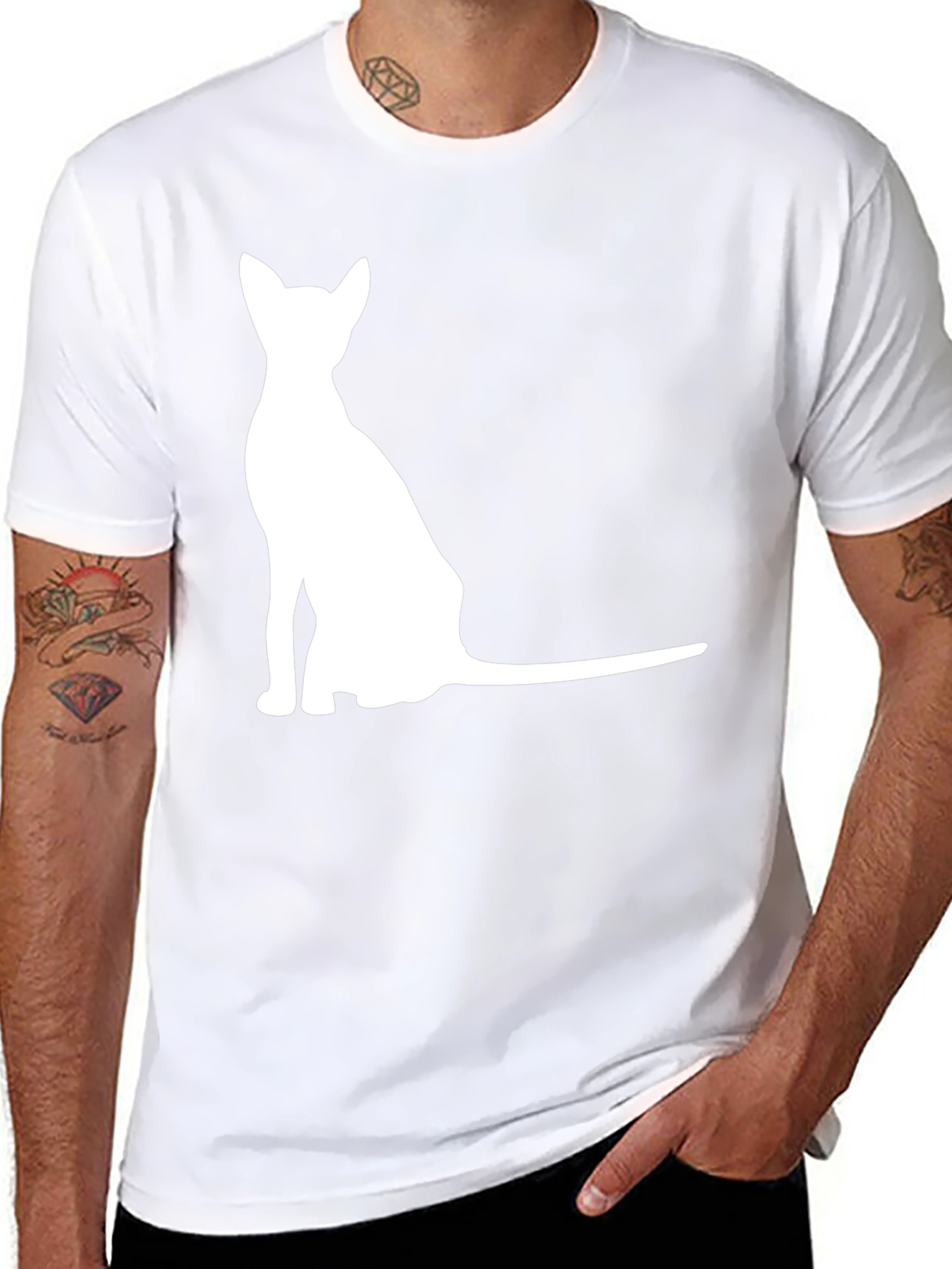 Mens Black T-Shirt with Cat Graphic