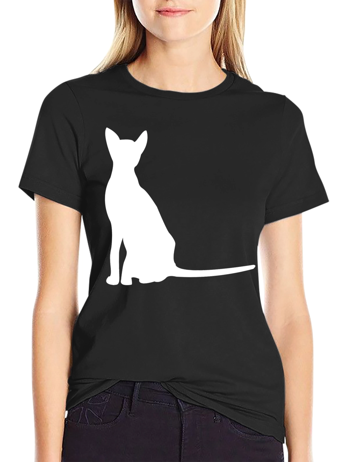 Mens Black T-Shirt with Cat Graphic