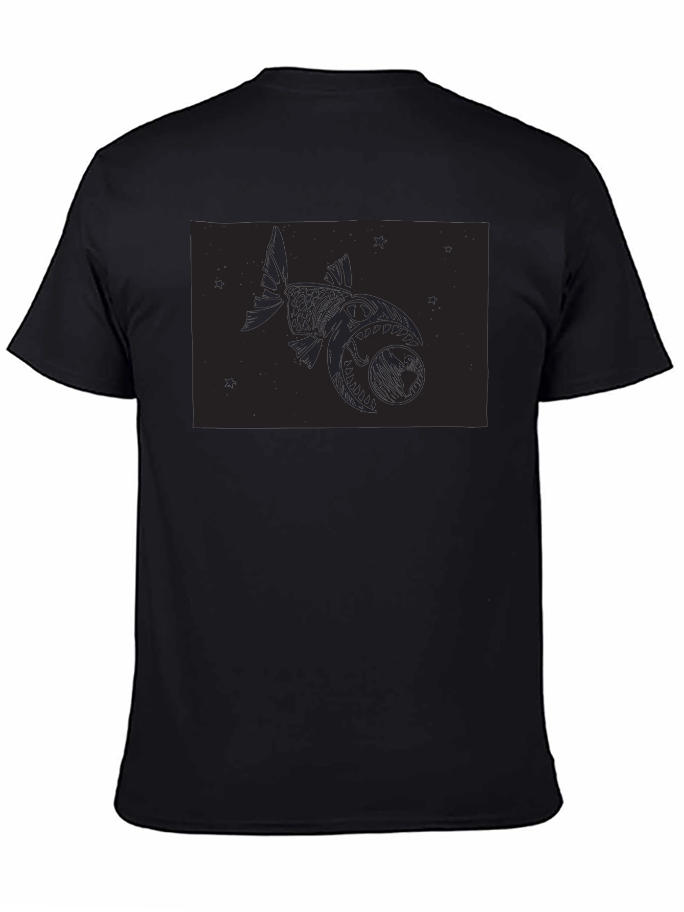 Black T-Shirt with Fish and Globe Graphic