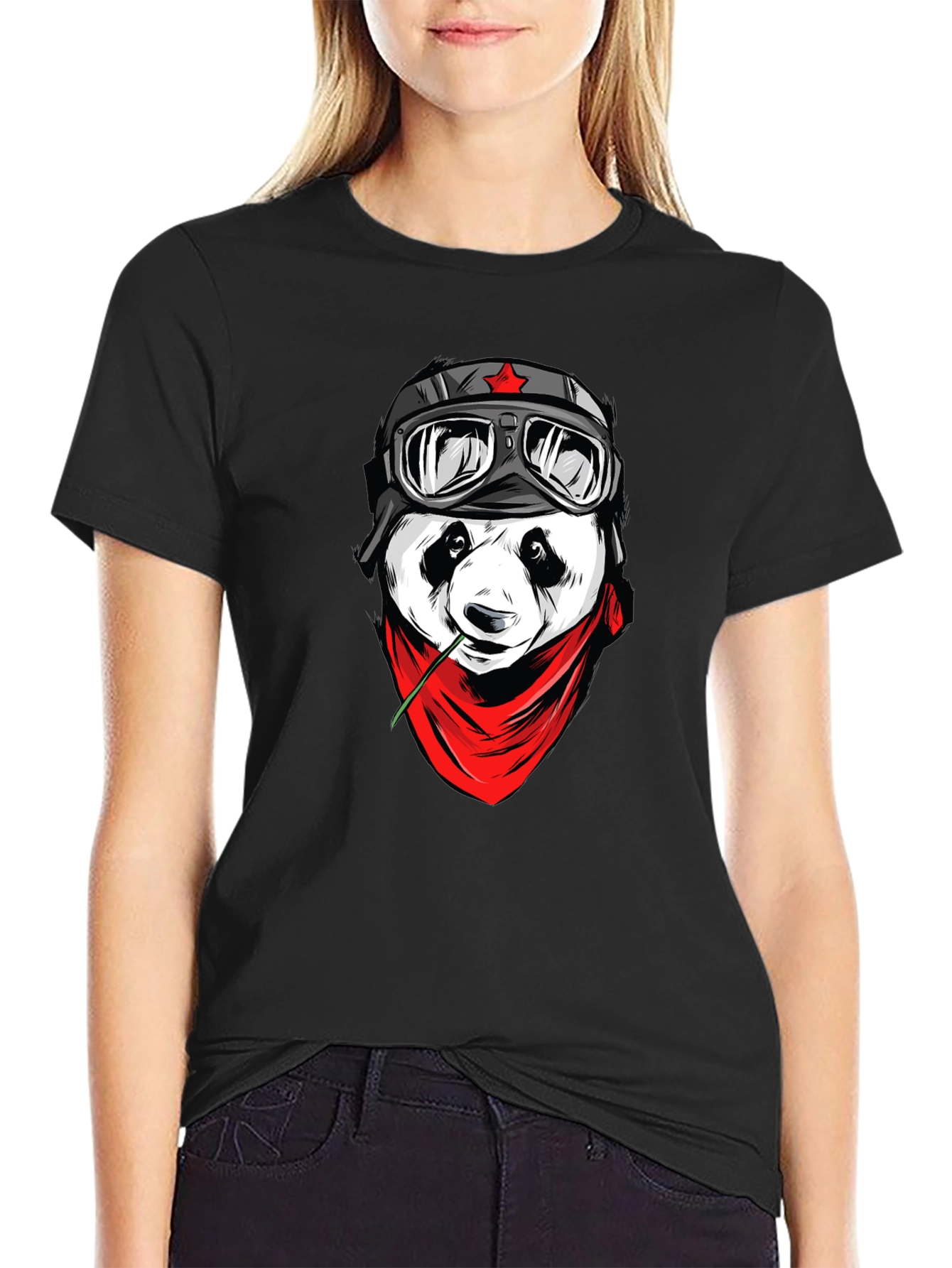 Cool Panda Biker Graphic T-Shirt - Black