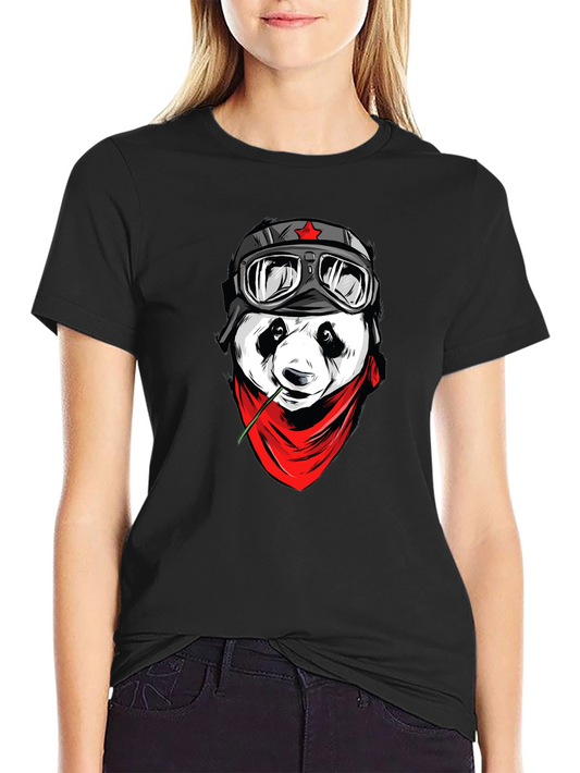 Cool Panda Biker Graphic T-Shirt - Black