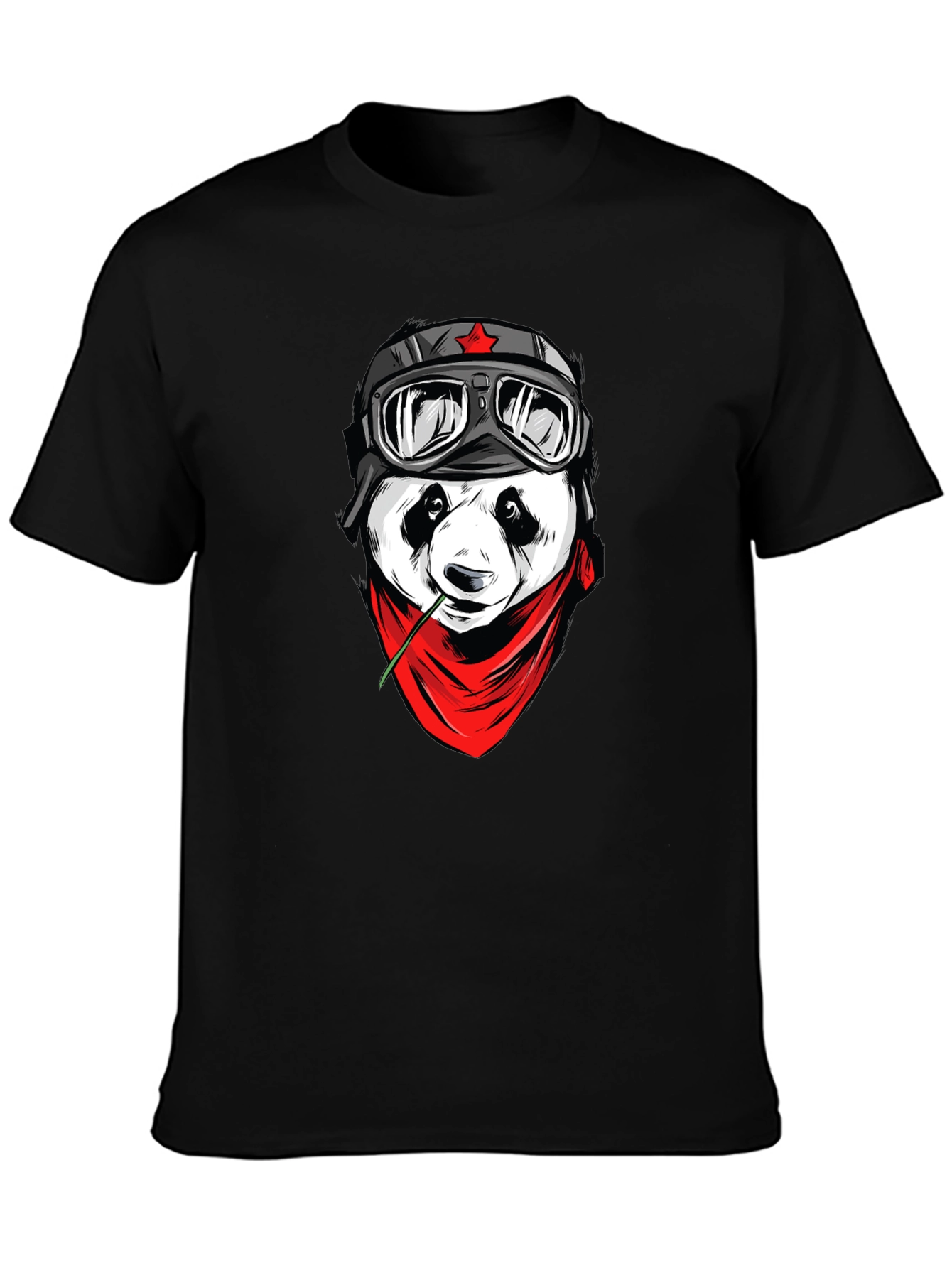 Cool Panda Biker Graphic T-Shirt - Black