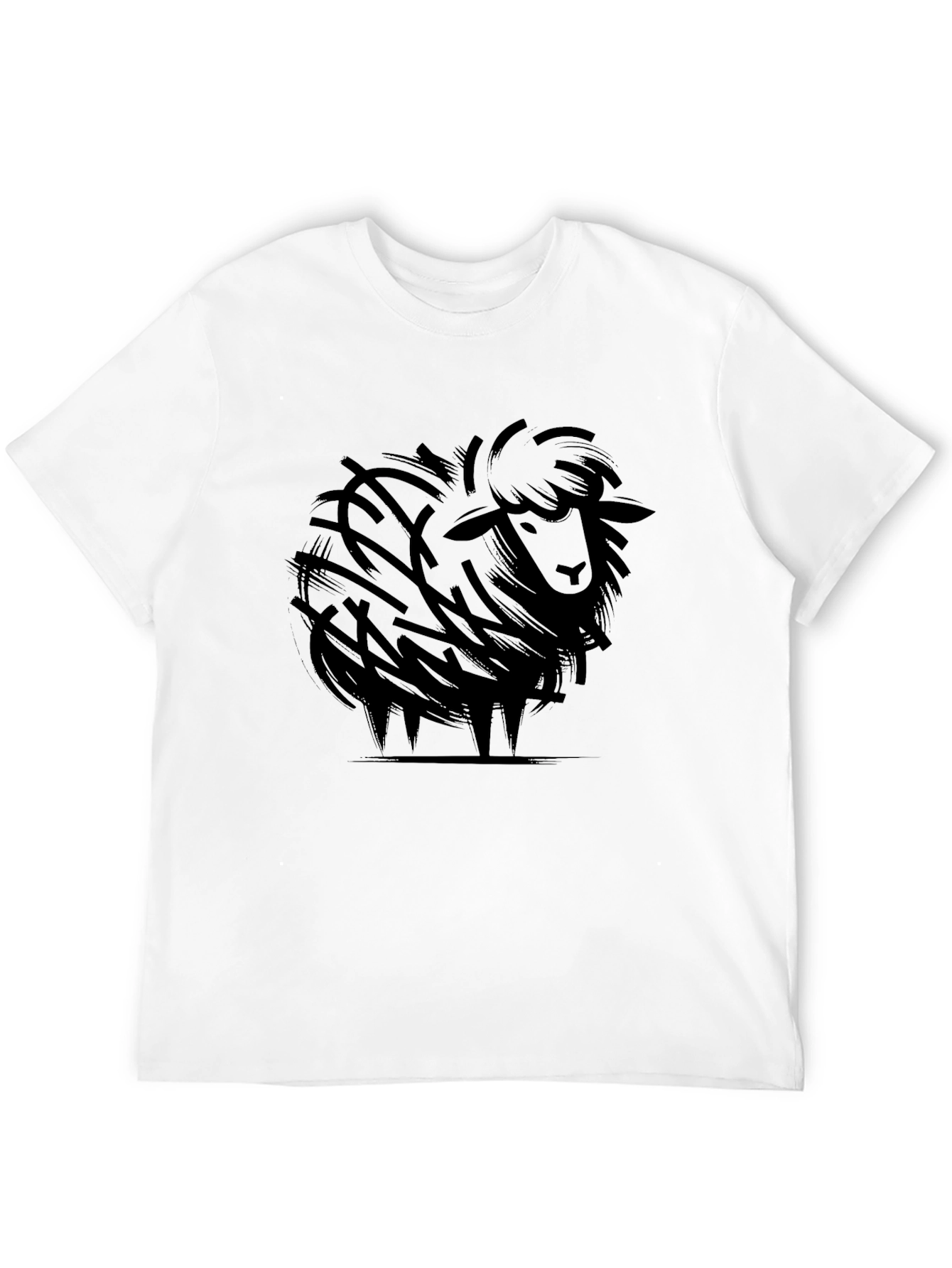 Stylized Sheep Graphic Tee - Black Cotton