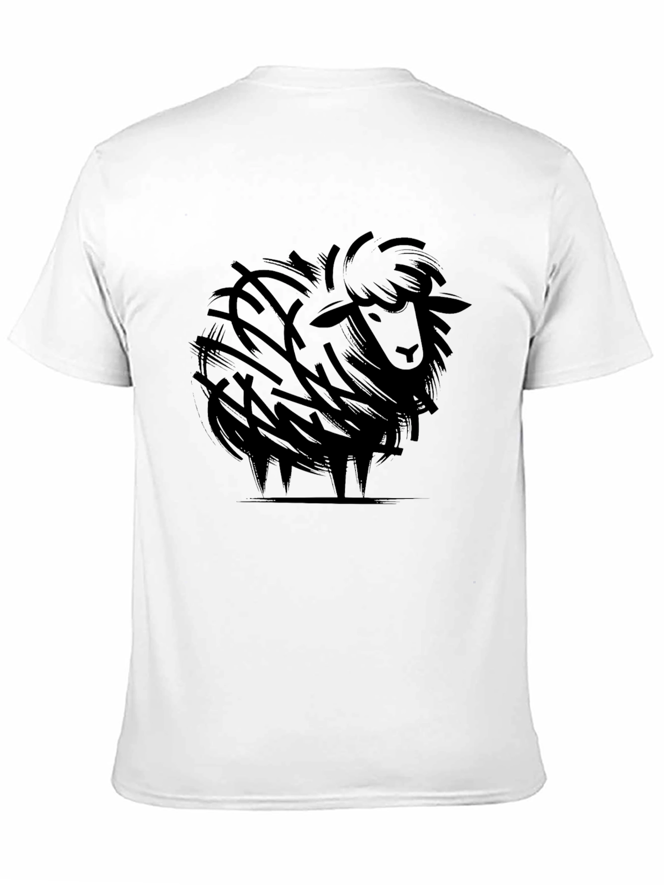 Stylized Sheep Graphic Tee - Black Cotton