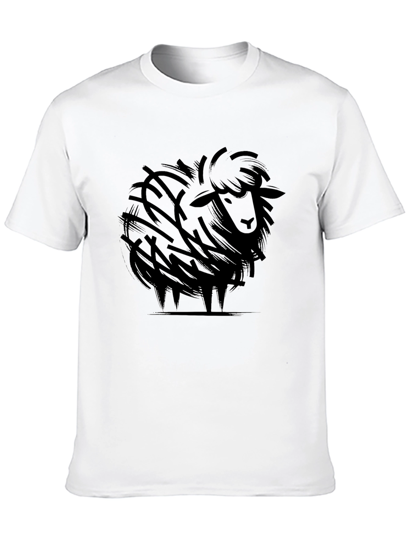 Stylized Sheep Graphic Tee - Black Cotton