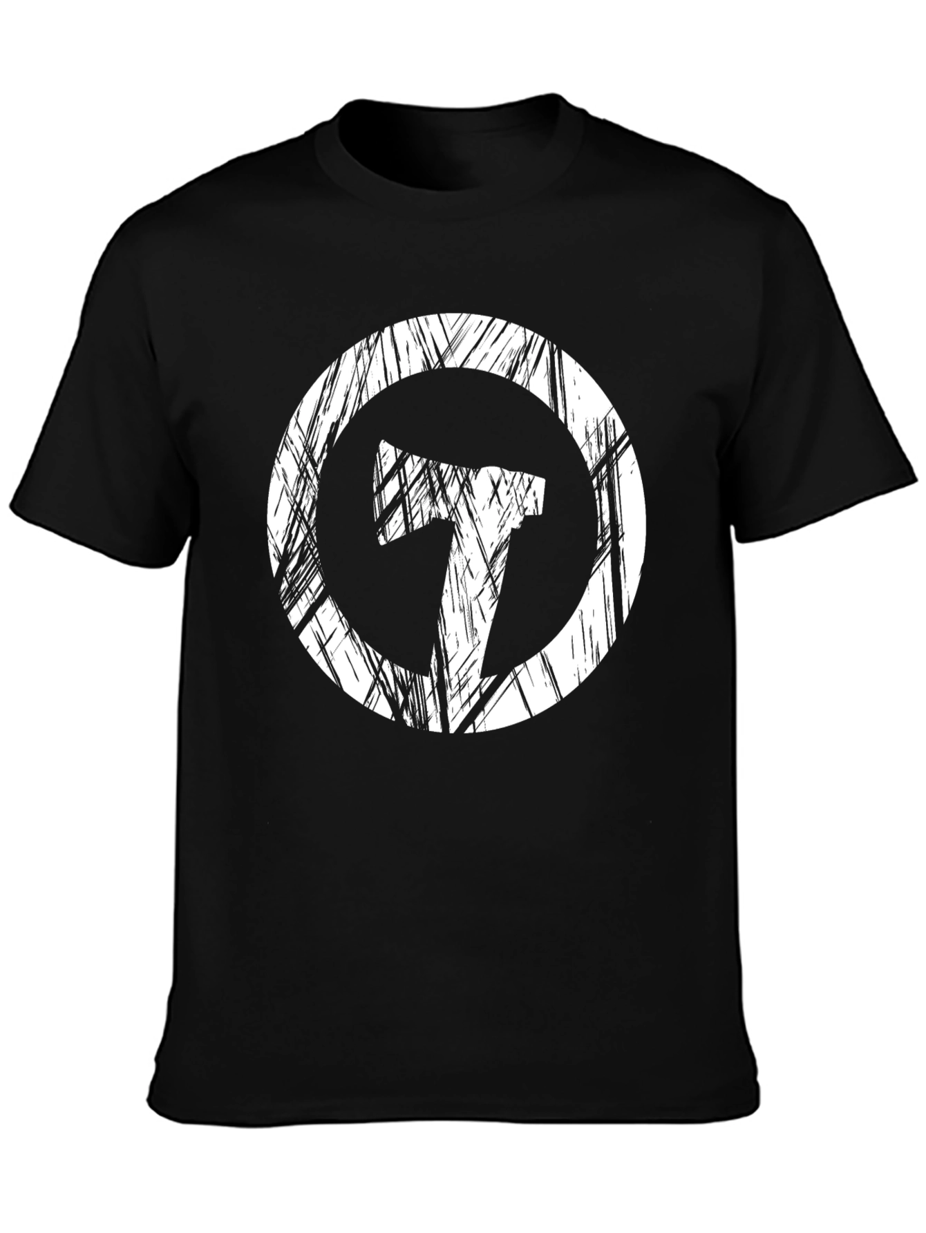 Distressed Circle Axe Graphic Black Tee Shirt