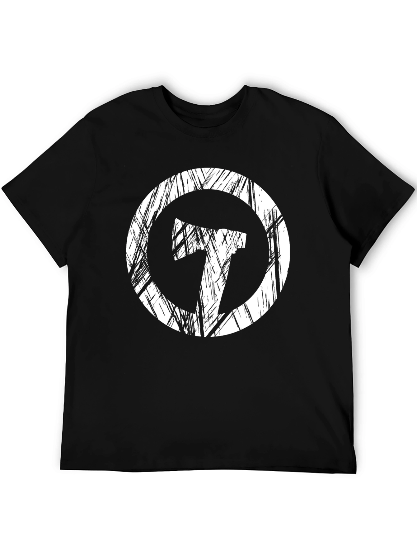 Distressed Circle Axe Graphic Black Tee Shirt