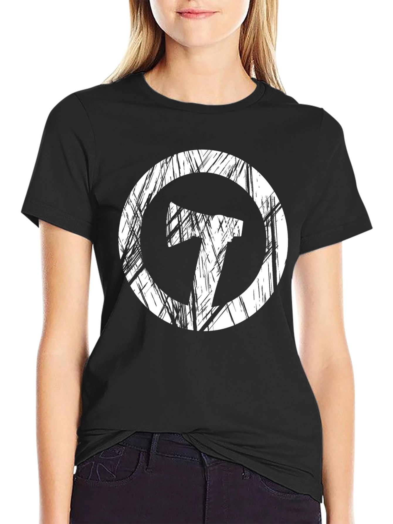 Distressed Circle Axe Graphic Black Tee Shirt