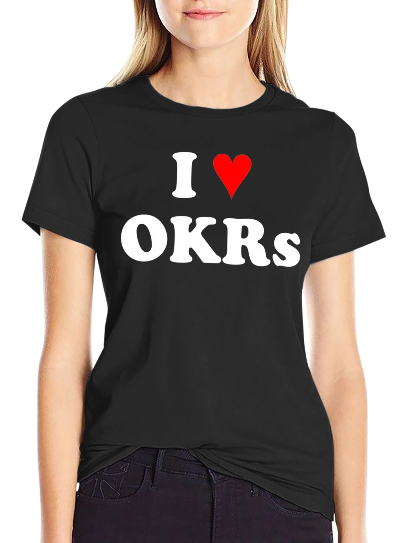 I Heart OKRs T-Shirt - Black Crew Neck