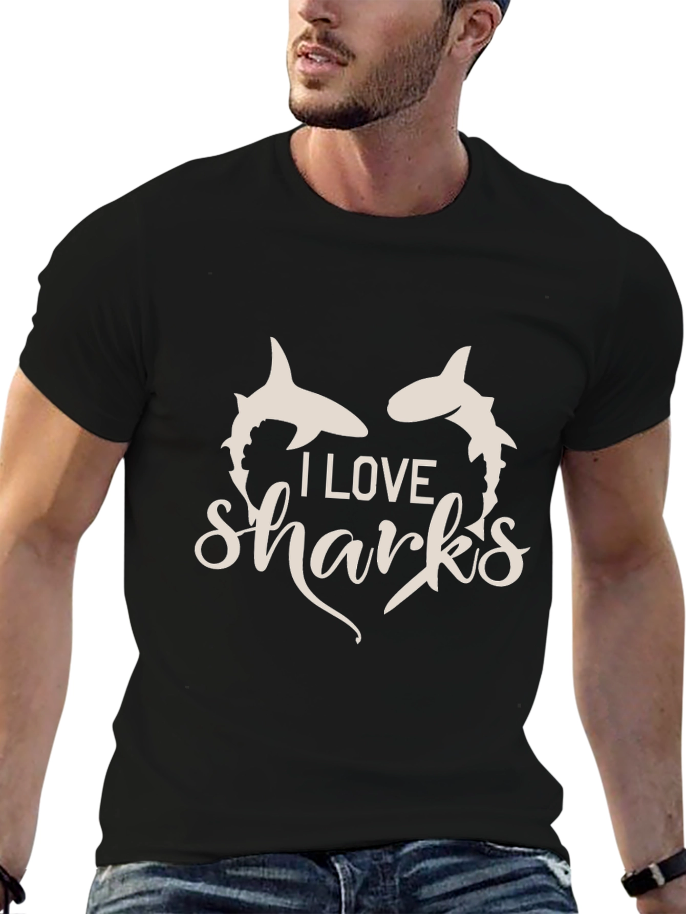 I Love Sharks Graphic T-Shirt - Black Cotton Tee