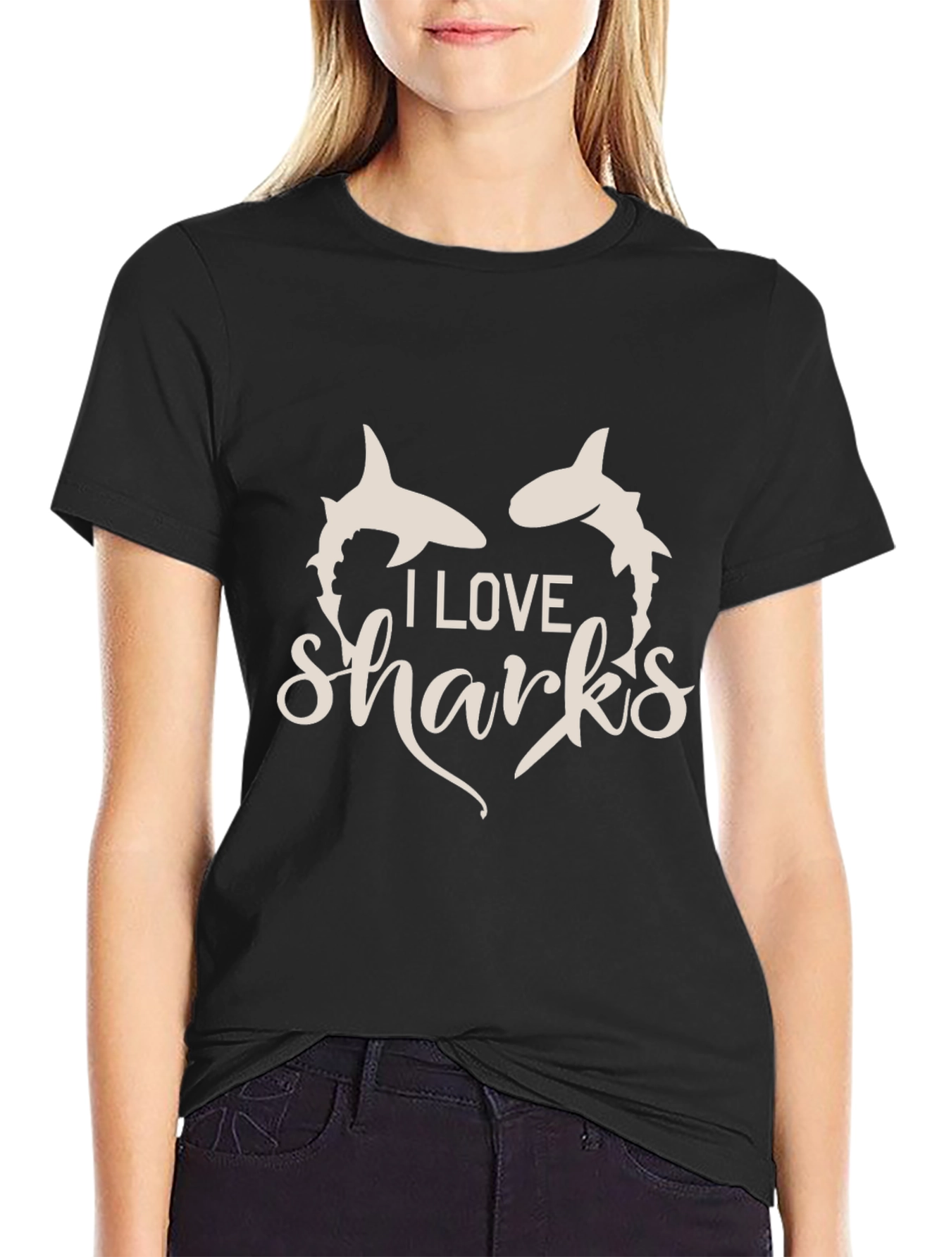 I Love Sharks Graphic T-Shirt - Black Cotton Tee